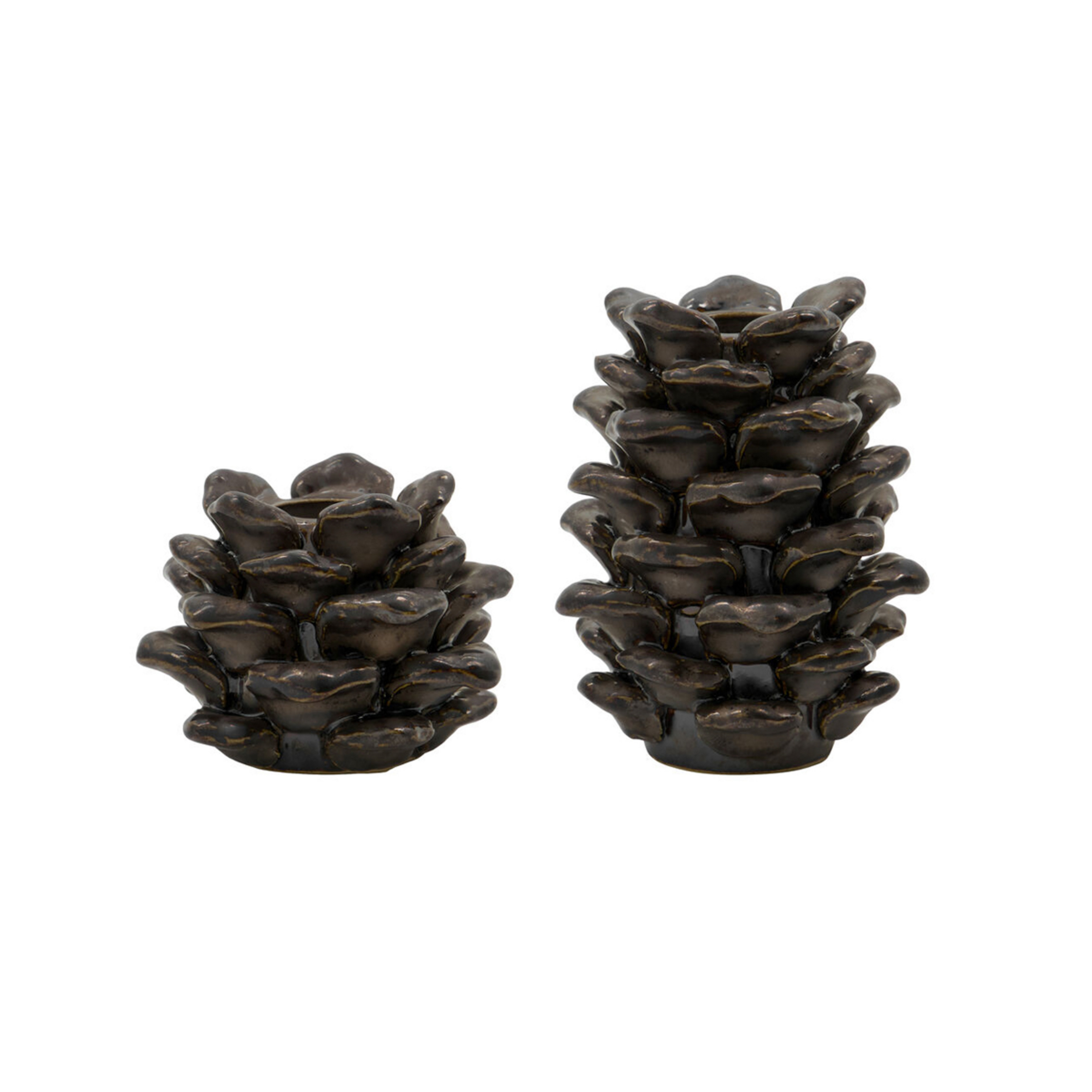 Lot de 2 bougeoirs Cone, céramique, brun antique - House Doctor