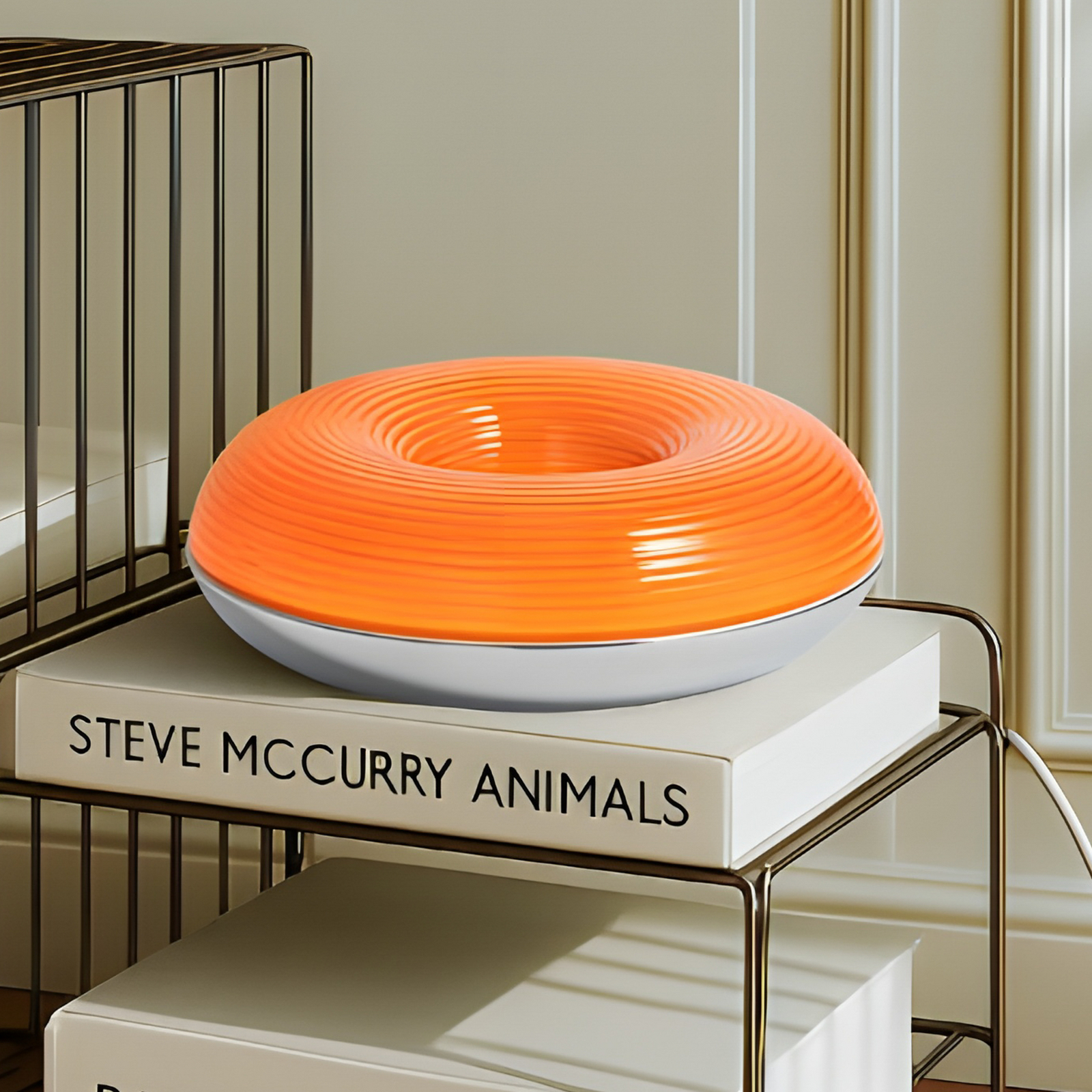 Lindby LED-Tischleuchte Fjora, orange/chrom, Ø 30cm, dimmbar