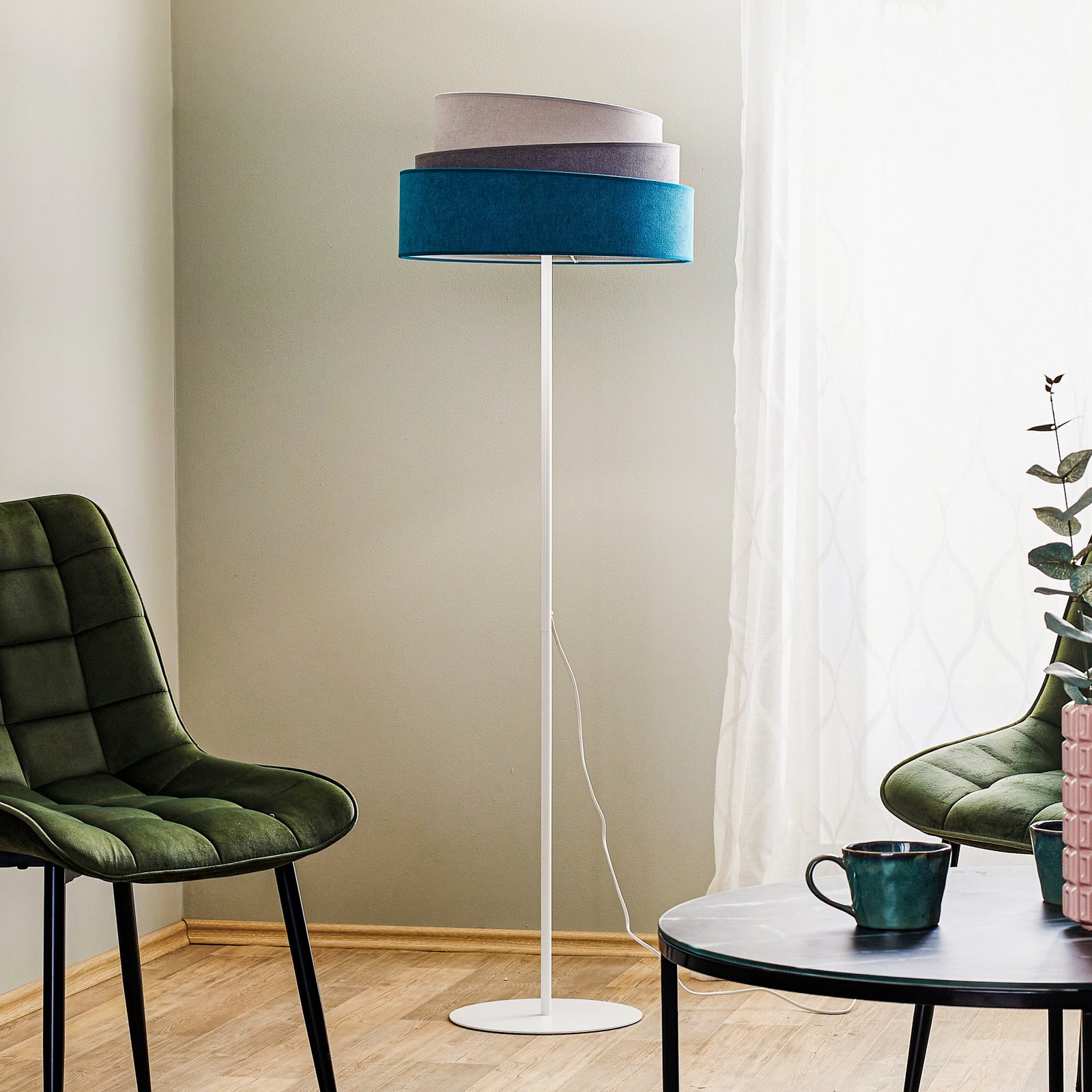 Lampadaire Pastell Trio turquoise/gris/gris clair