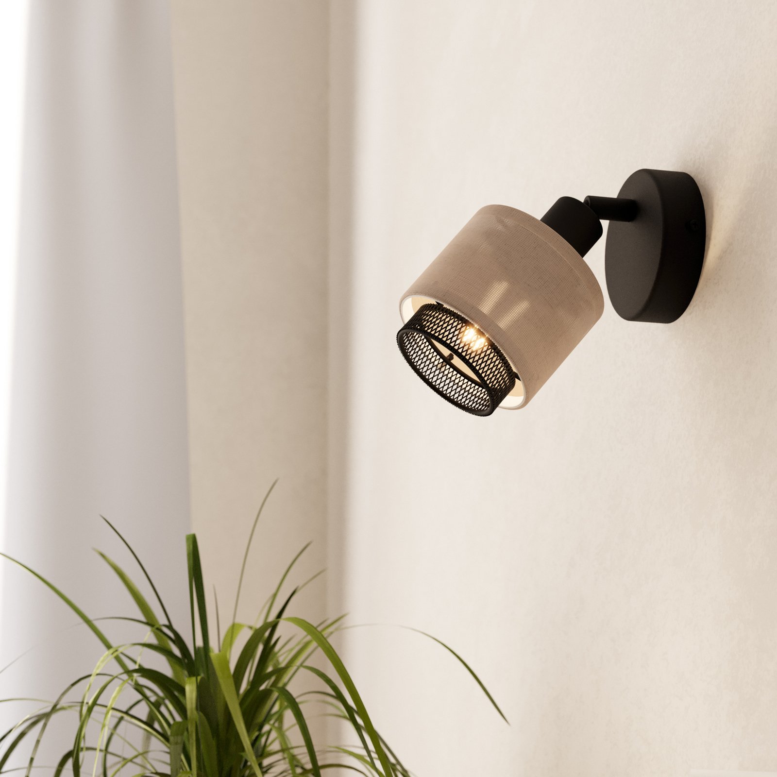 Reflektor ścienny Rosley, czarny/naturalny, len