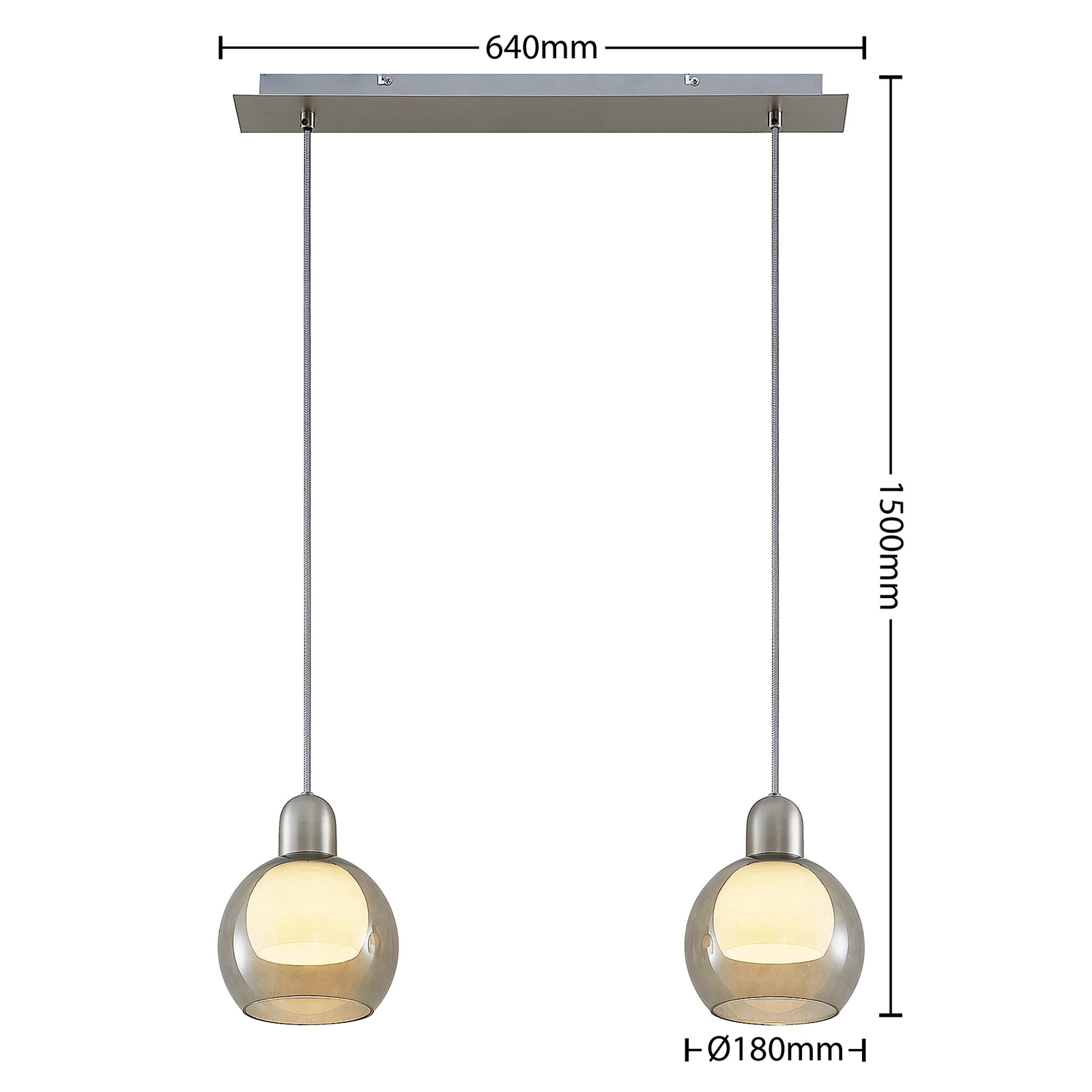 Lucande Kaiya pendant light, glass, two-bulb
