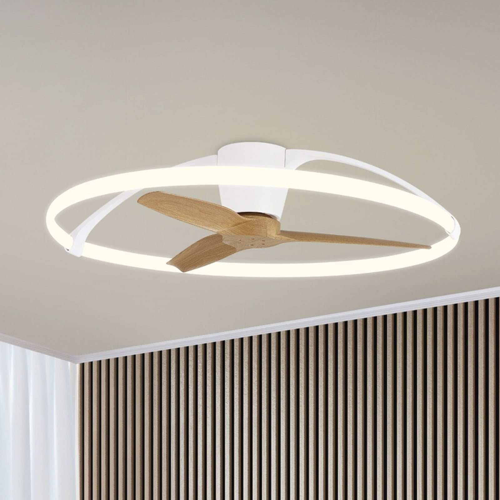 Ventilateur de plafond LED intelligent Nepal, blanc/hêtre, courant continu - Ventilateur de plafond LED intelligent Nepal, blanc/hêtre, courant continu -