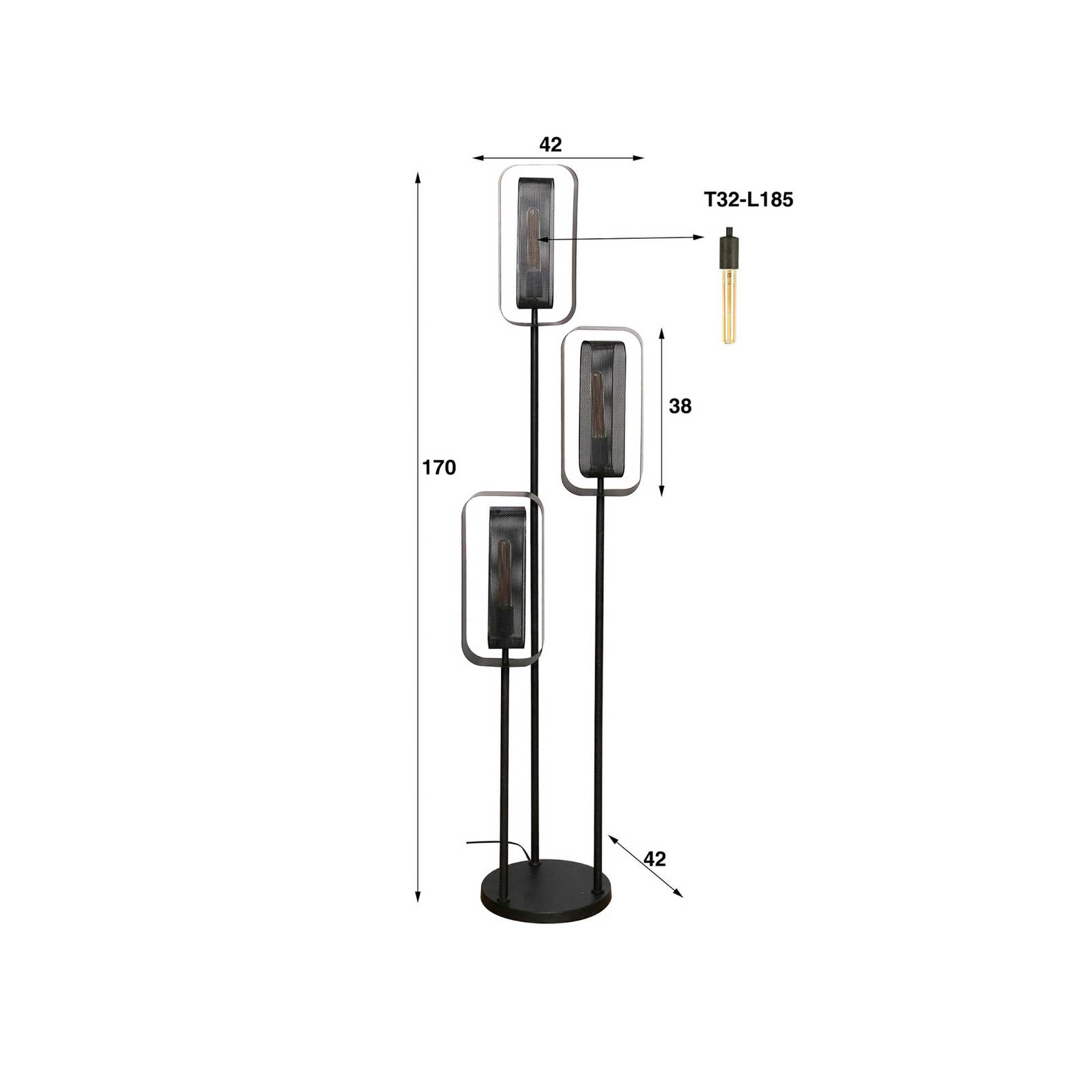 Lampa stojąca Alma, 3-punktowa, czarny, metal, obrotowy klosz z siatki