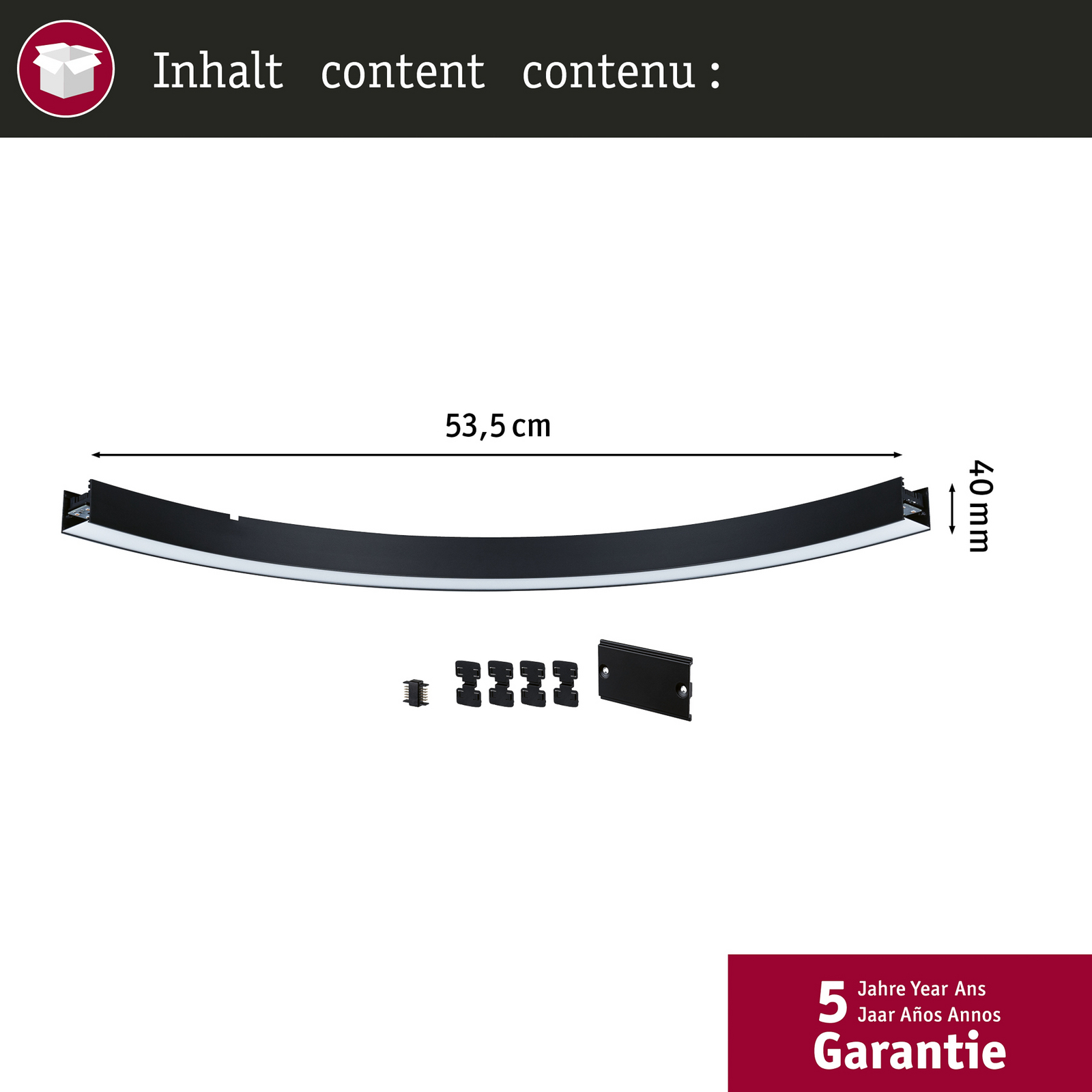 Paulmann LED gaismas sloksne Linion, melna, 90° līkne, 3000 K