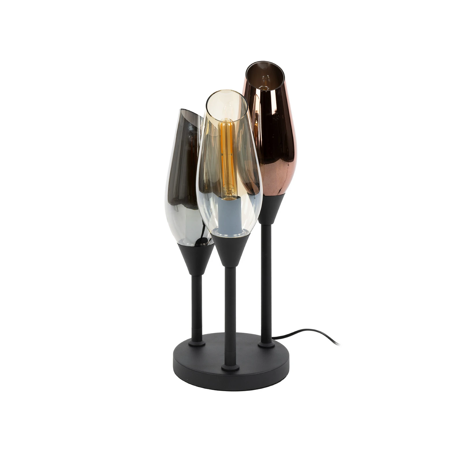 Stolová lampa Cocoon, čierna, 3-pl., výška 59 cm, sklo, E27