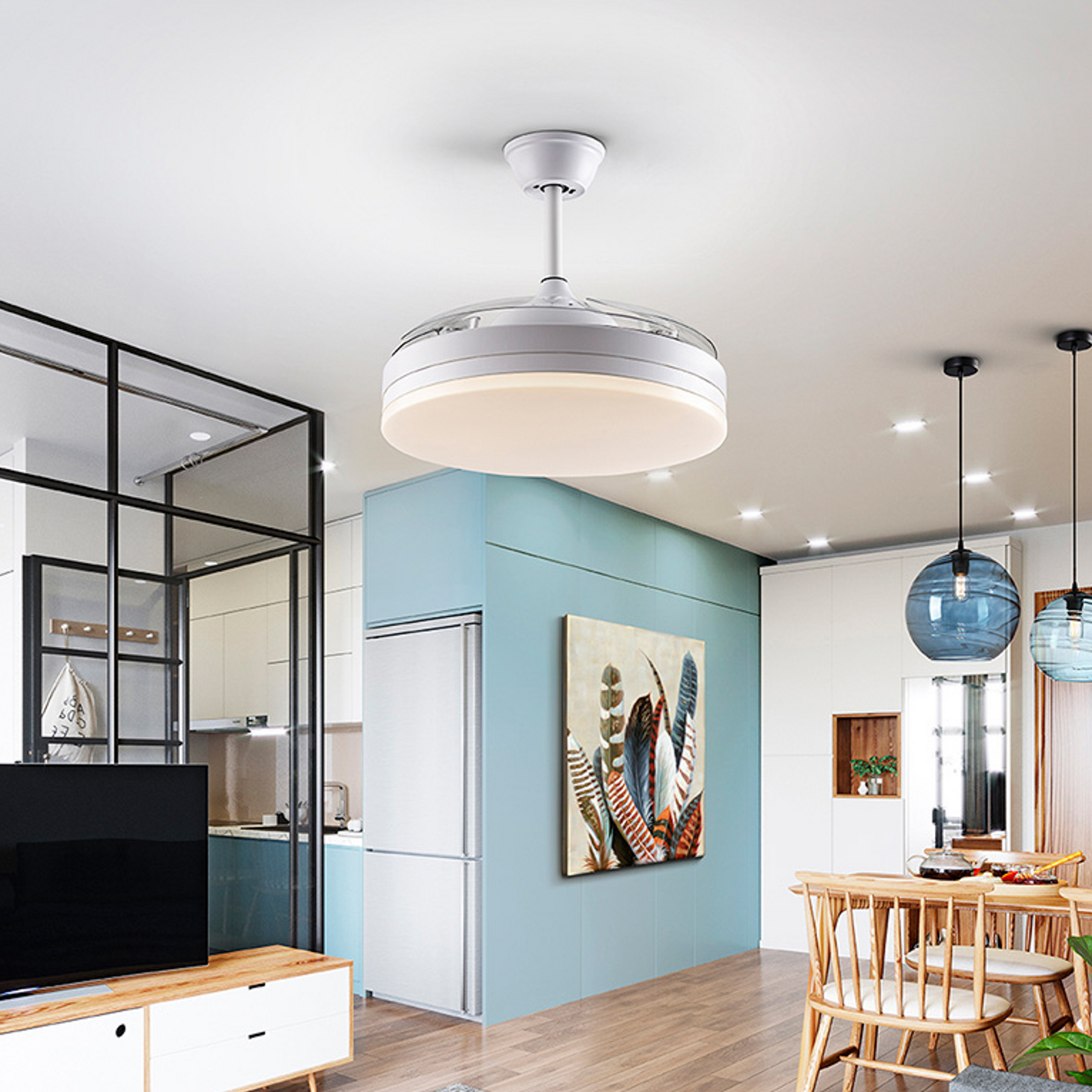 LED stropni ventilator Vento bel/dimno siv DC, Ø 100 cm tih