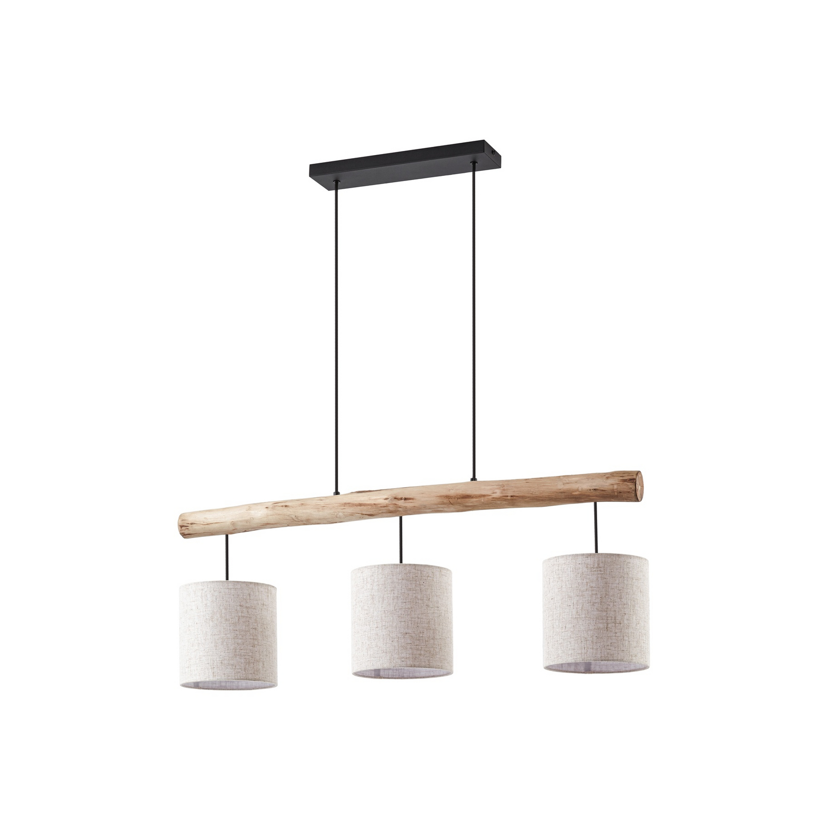 Suspension Jorvan, 100 cm, bois/tissu, à 3 lampes - Lucande