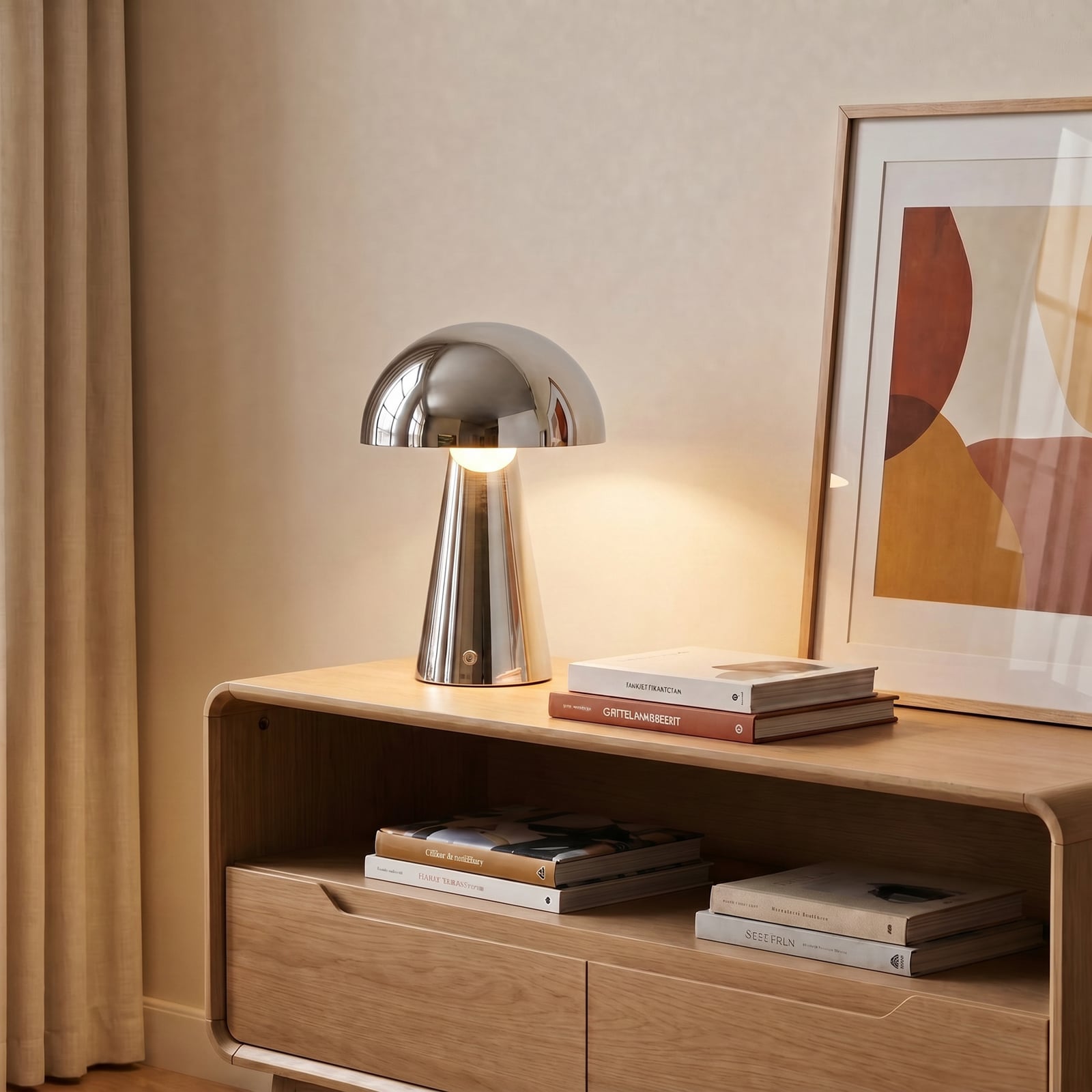 Nevijo LED rechargeable table lamp, Ø 20 cm, USB, chrome, dimmable - Lindby Nevijo LED rechargeable table lamp, Ø 20 cm, USB, chrome, dimmable - Lindby