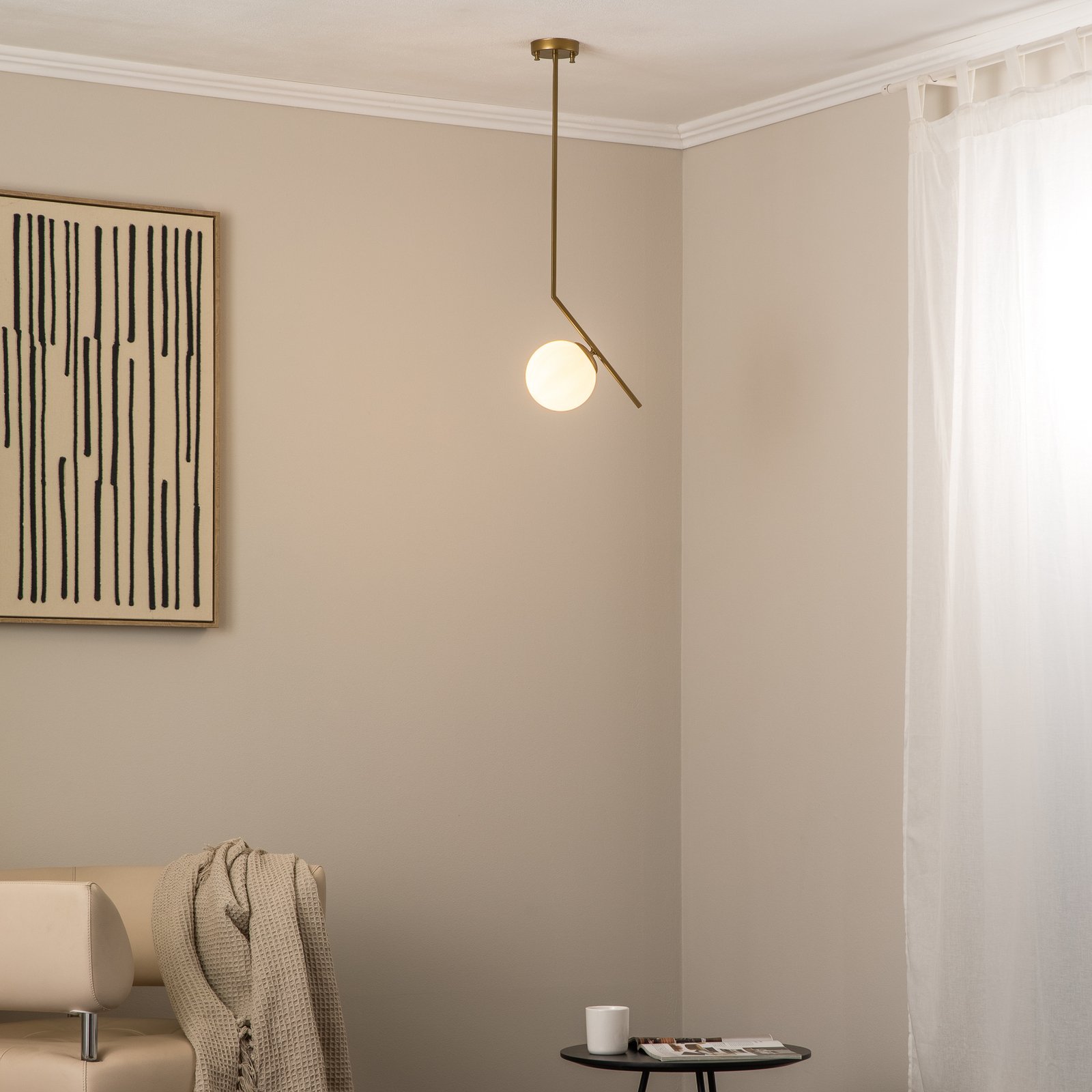 Hengelampe Dolunay, 25 cm lang, gullfarget, glass, E27