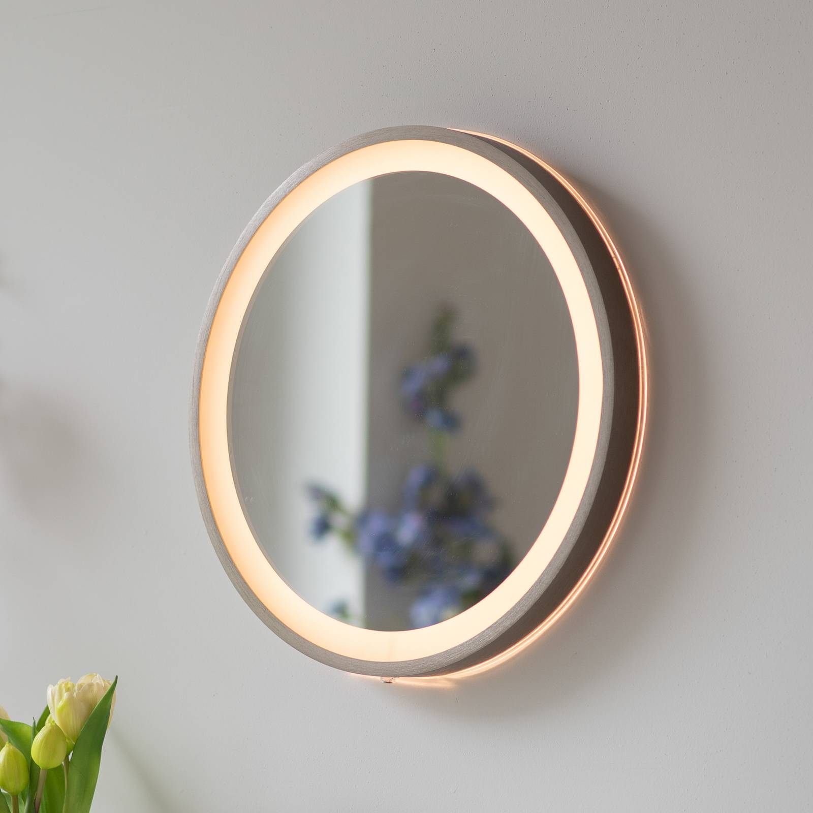 Lustro ścienne LED VIDRO, brązowe, Ø 36 cm, metal/szkło, przełącznik