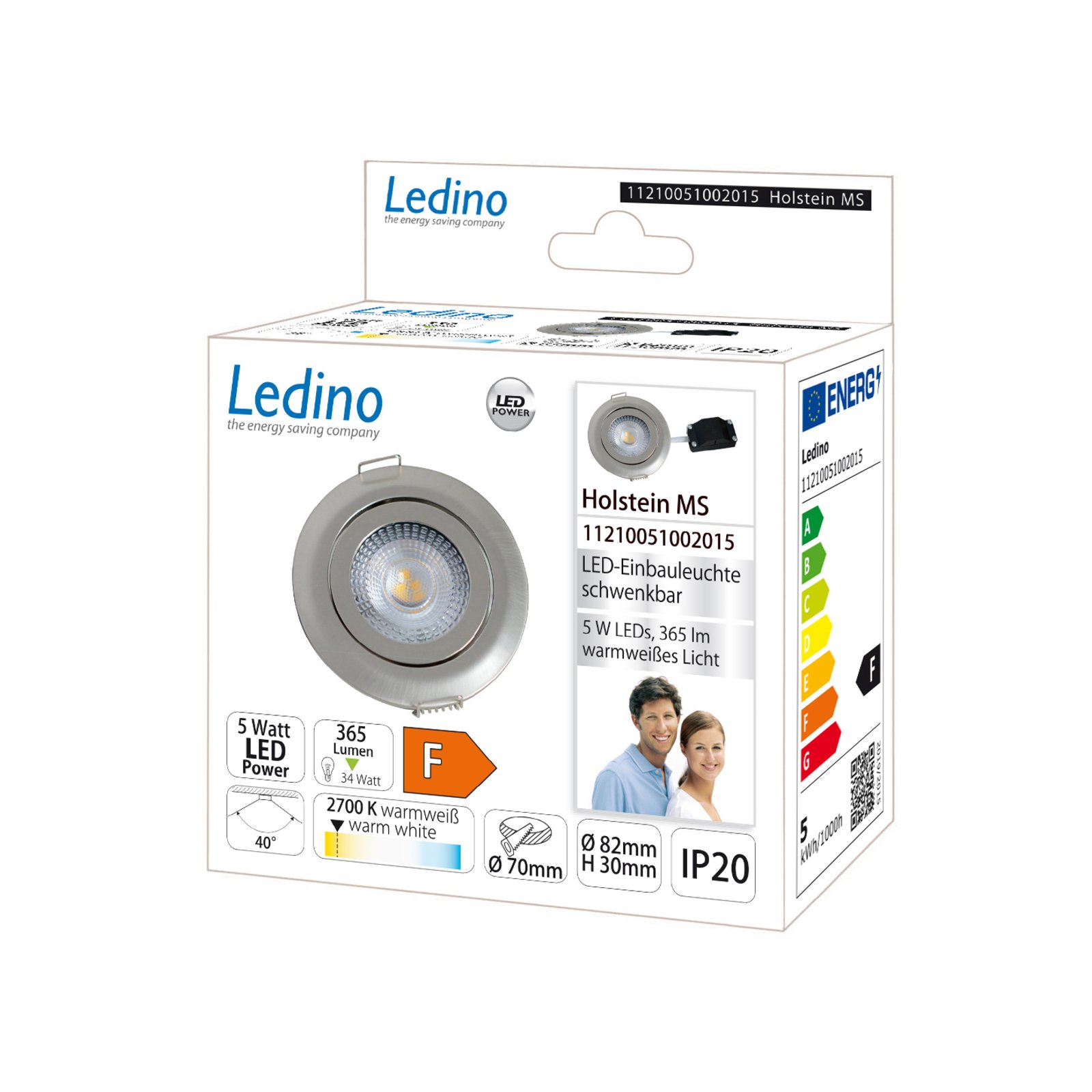 Lámpara empotrable LED Holstein MS, IP20 40°, acero