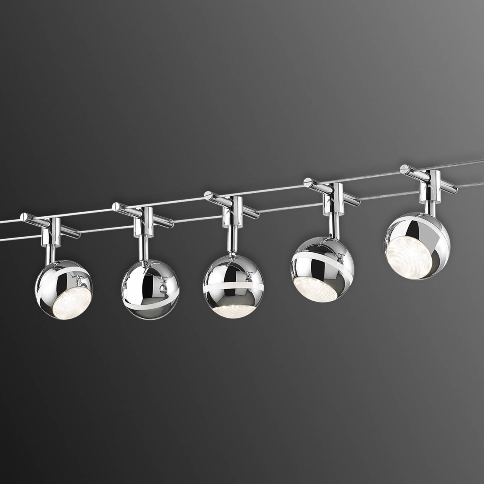Trio Lighting Baloubet LED cable system in chrome, for Living / Dining Room, Metal, acrylic, 3.8 W, L: 500 cm