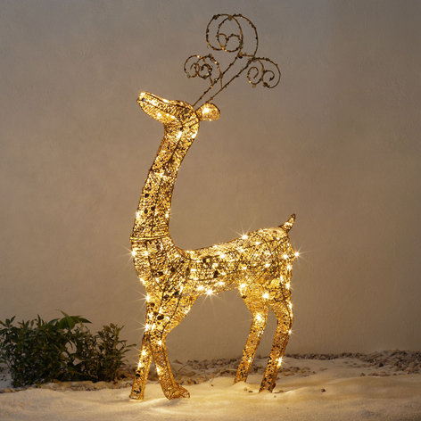 Funkelndes LED-Rentier IP44 stehend 122 cm gold