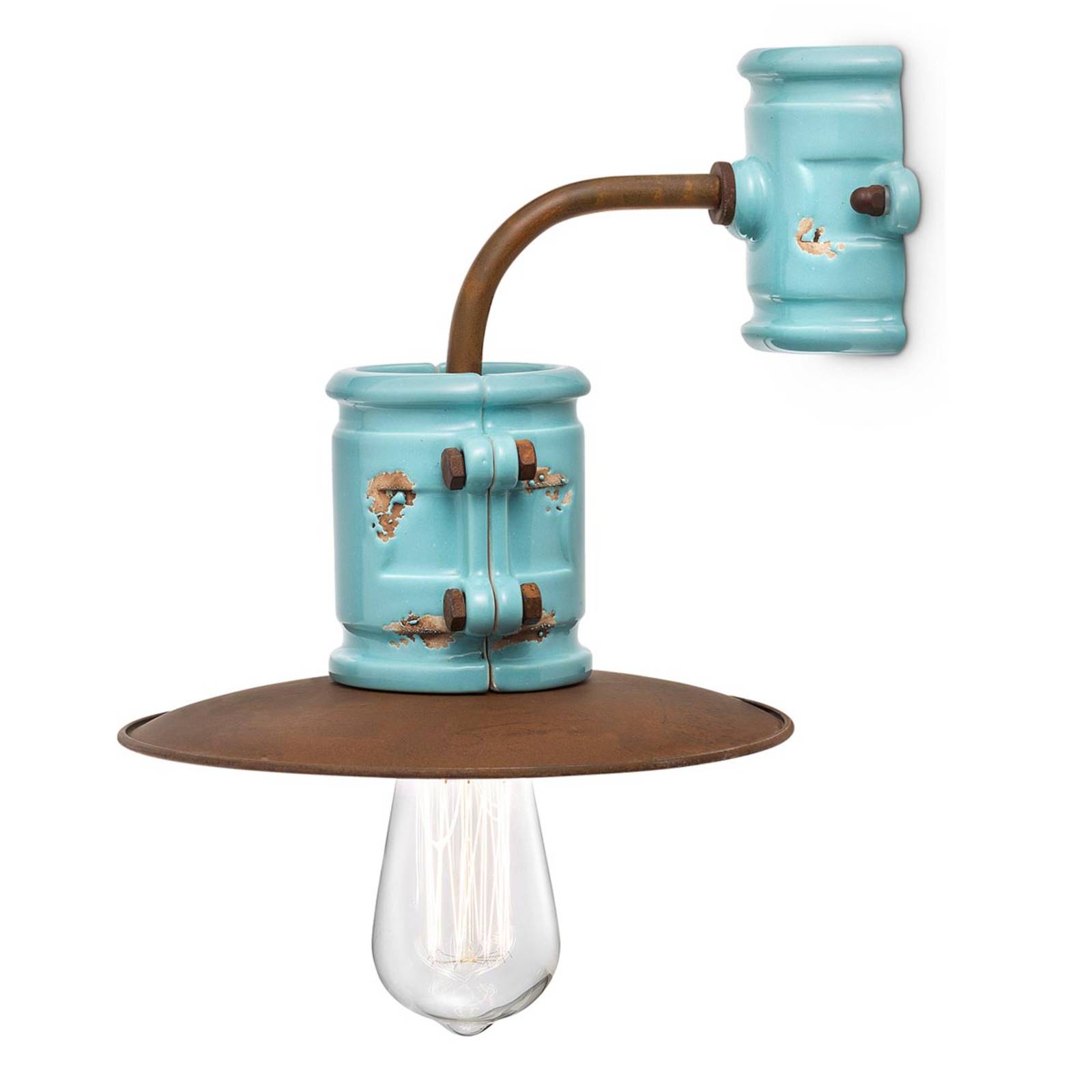 Ferroluce nicolo fali lámpa vintage stílusban, türkizkék színben