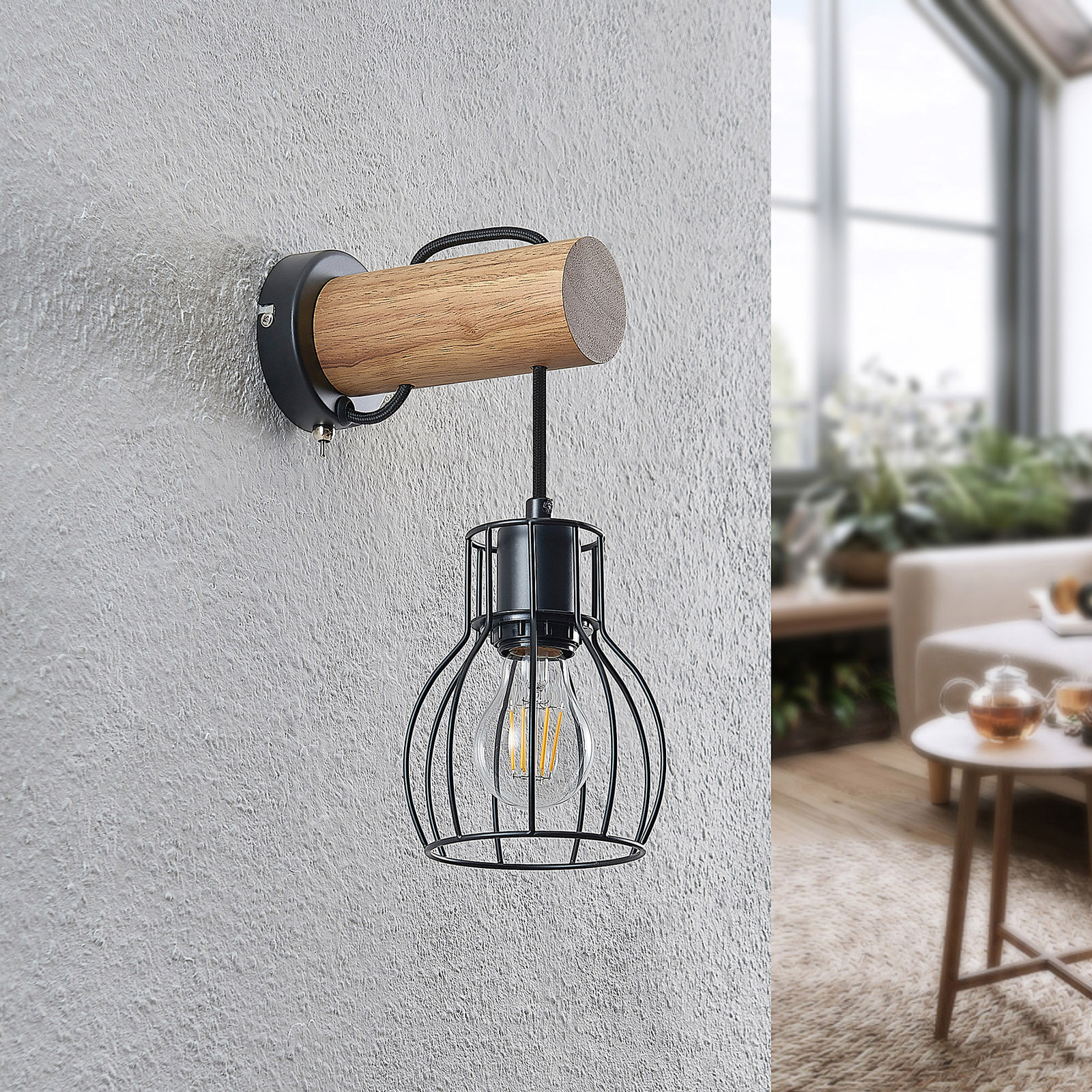 Lindby Evje vintage wall light, cage, round