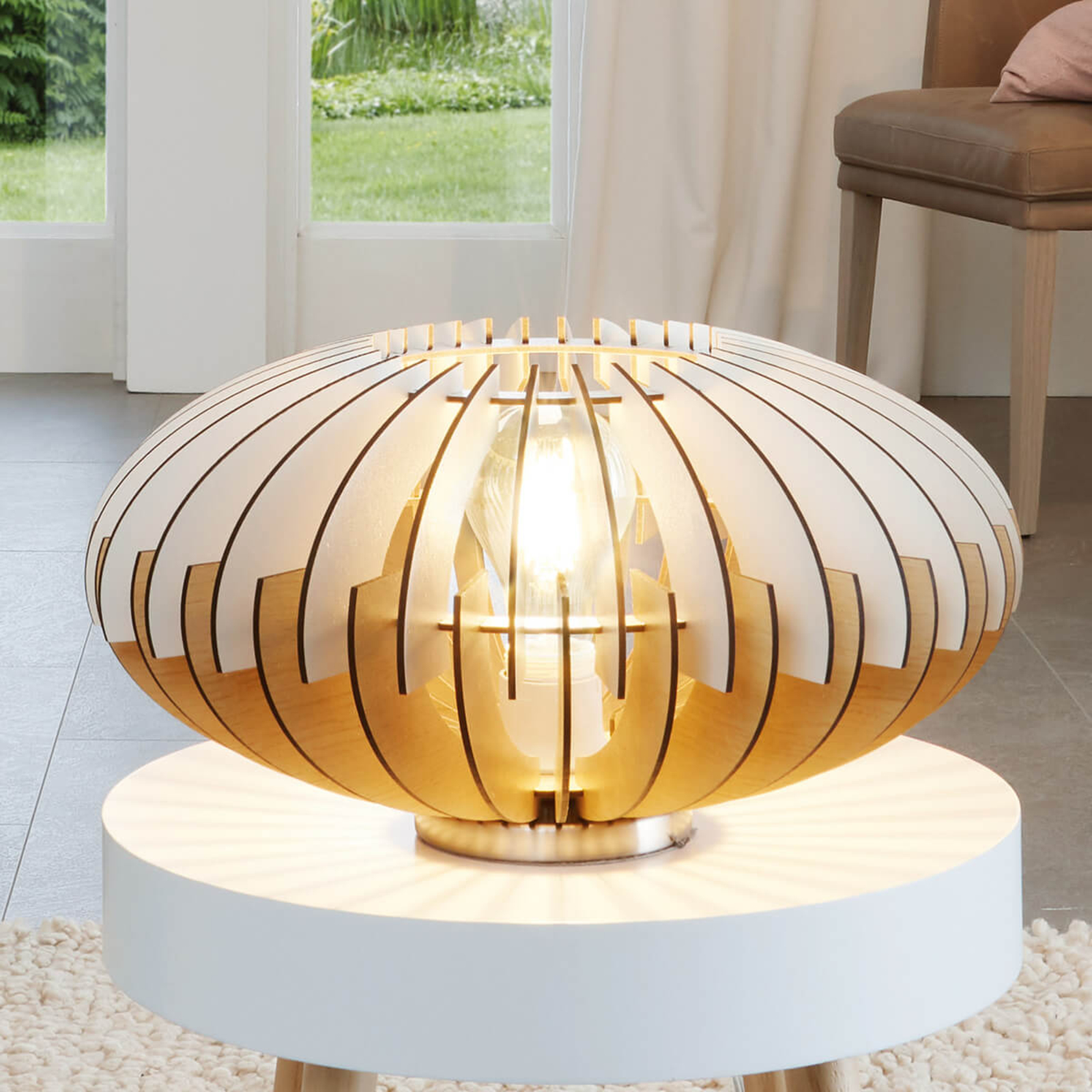 EGLO Decorative Sotos table lamp made of wood, for Living / Dining Room, painted wood, steel, E27, 60 W, energy efficiency: A++, H: 19 cm