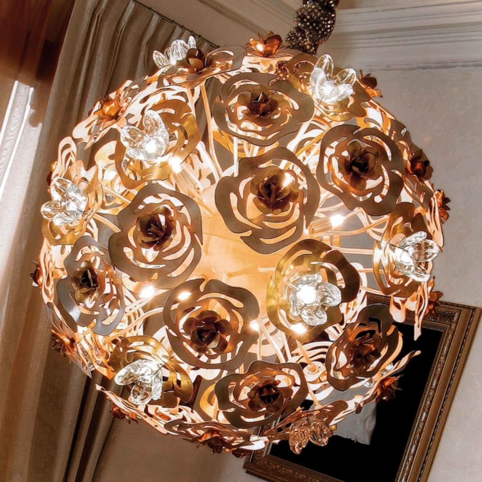 Masca Artistic LED hanging light VIE EN ROSE, for Living / Dining Room, metal, crystal, G9, 40 W, energy efficiency: A++