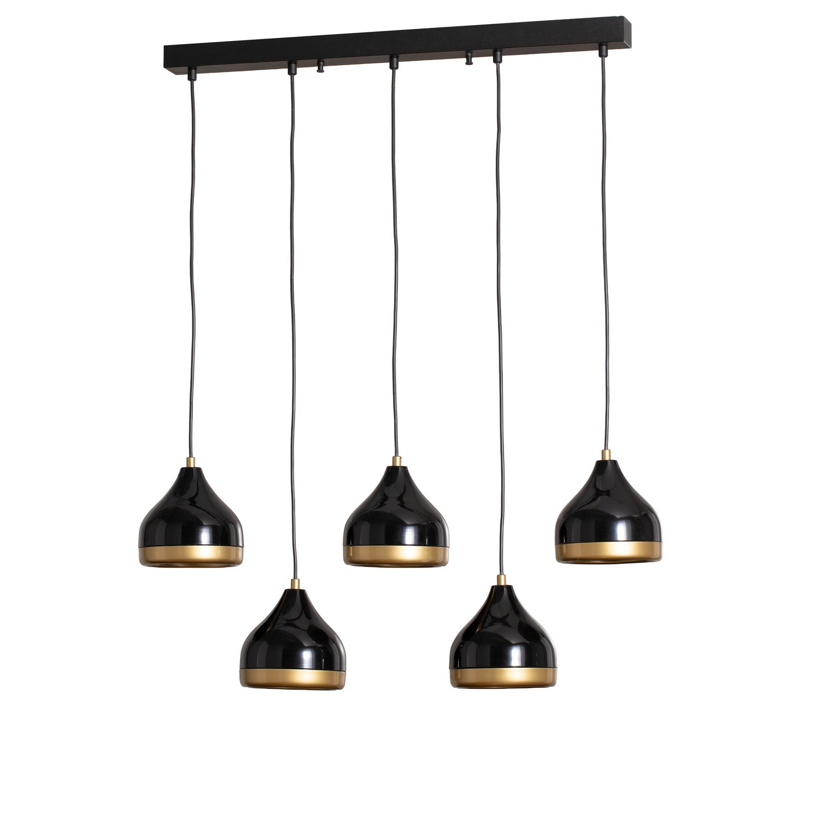 Hänglampa Yildo, svart/guld, 5 lampor. Längd 111 cm