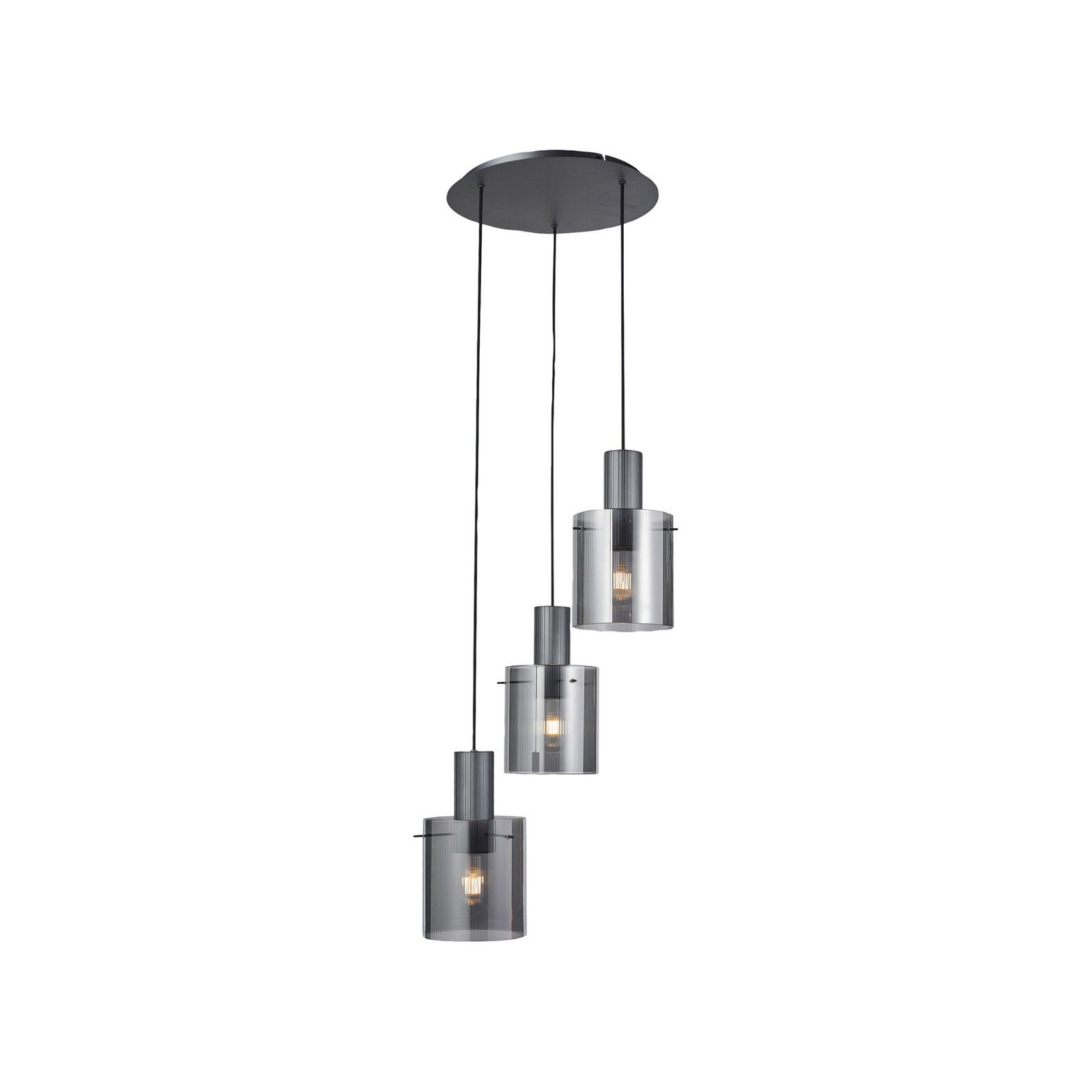 Suspensie Riffelini Ø 48 cm gri fumuriu sticlă 3 lumini.