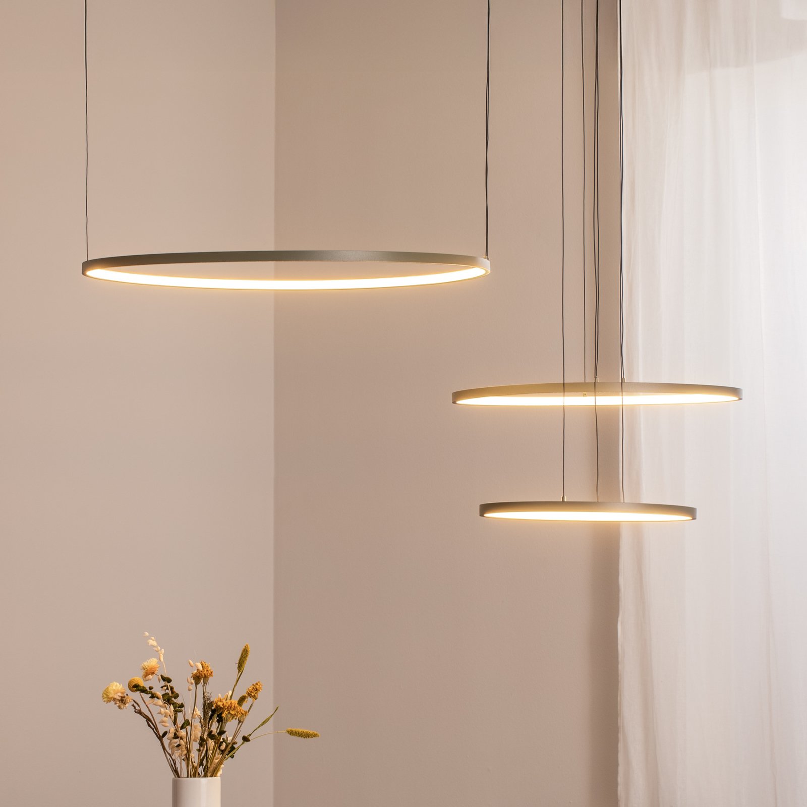 Κρεμαστό φωτιστικό LED CIRCOLO, λαδί, Ø 30/45/60 cm, 3 λάμπες