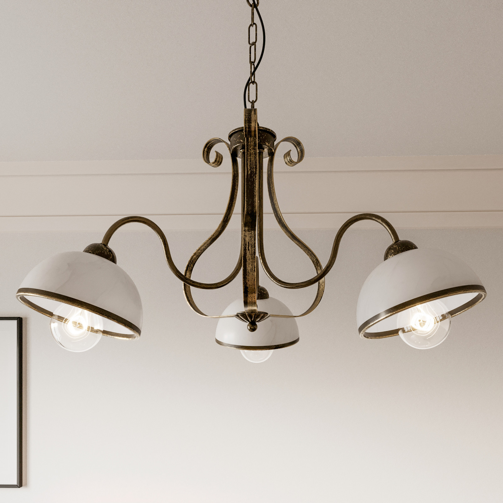 Luminex Lampă suspendată Antica în stil rustic cu 3 becuri - Camera de zi / sufragerie - Casă de țară / Rustic - alb opal alamă antică - Sticlă