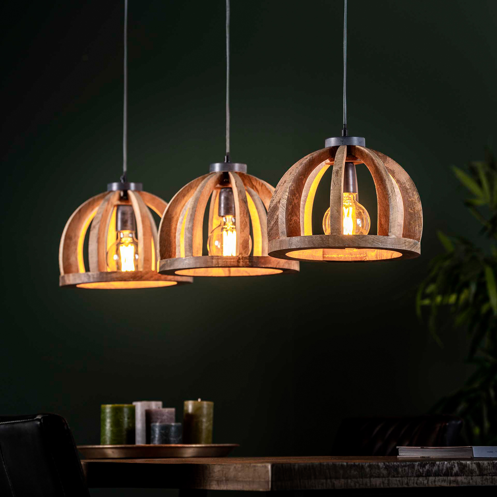 Lámpara colgante Vesterland, madera mango, 3 luces