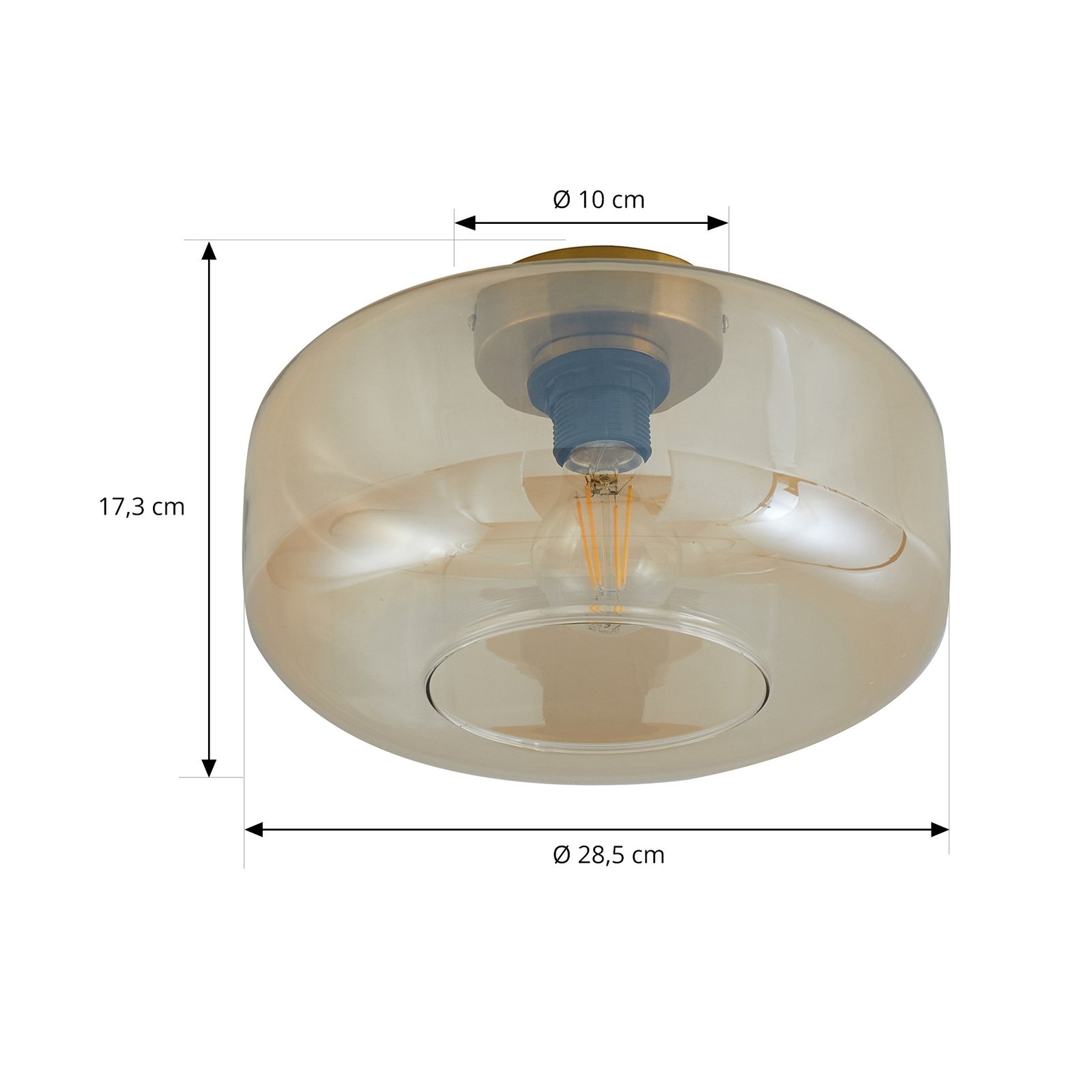 Lindby plafondlamp Hildur, Ø 28,5 cm, barnsteen, glas