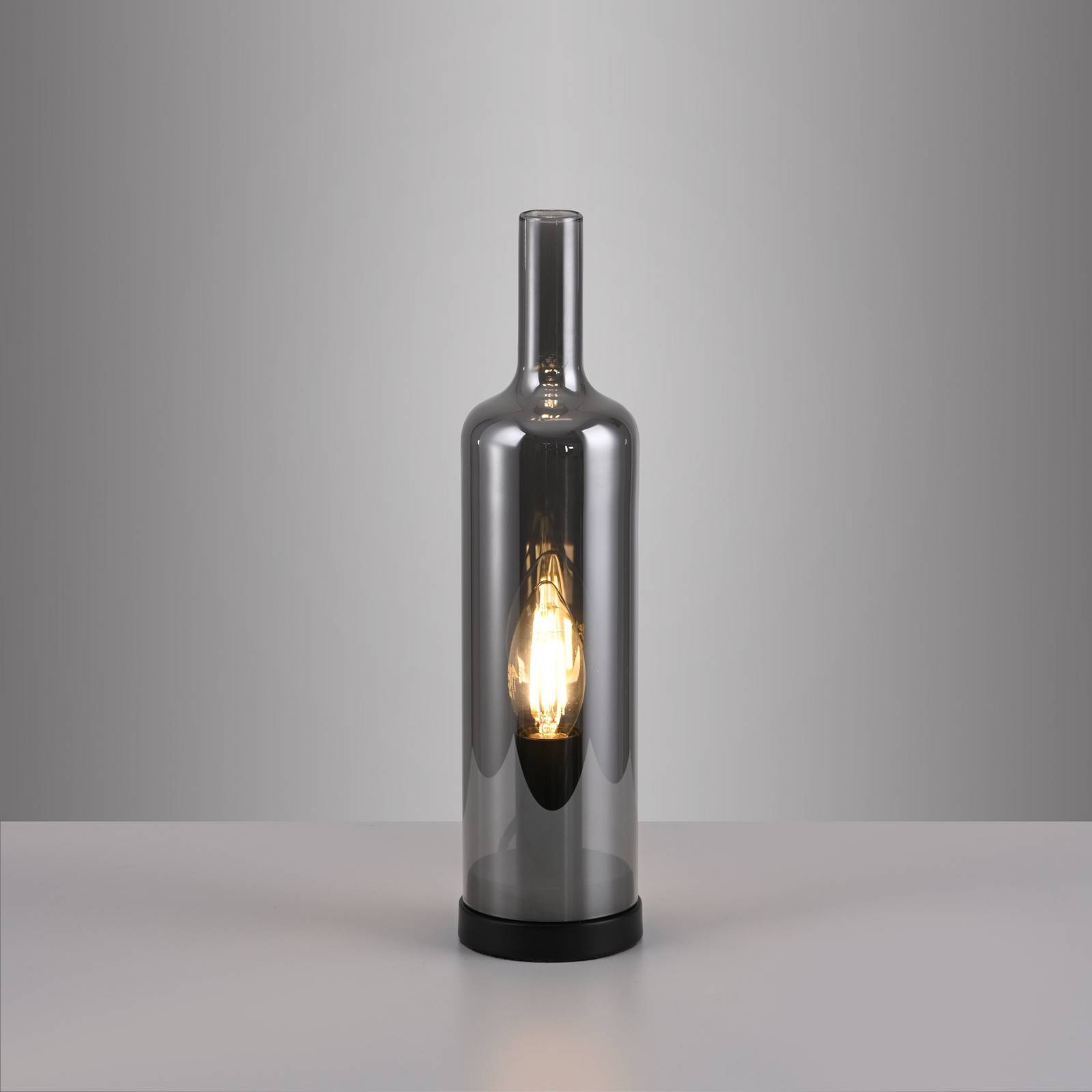 JUST LIGHT. Lampa stołowa Bottle, szary dymny, szkło, E14