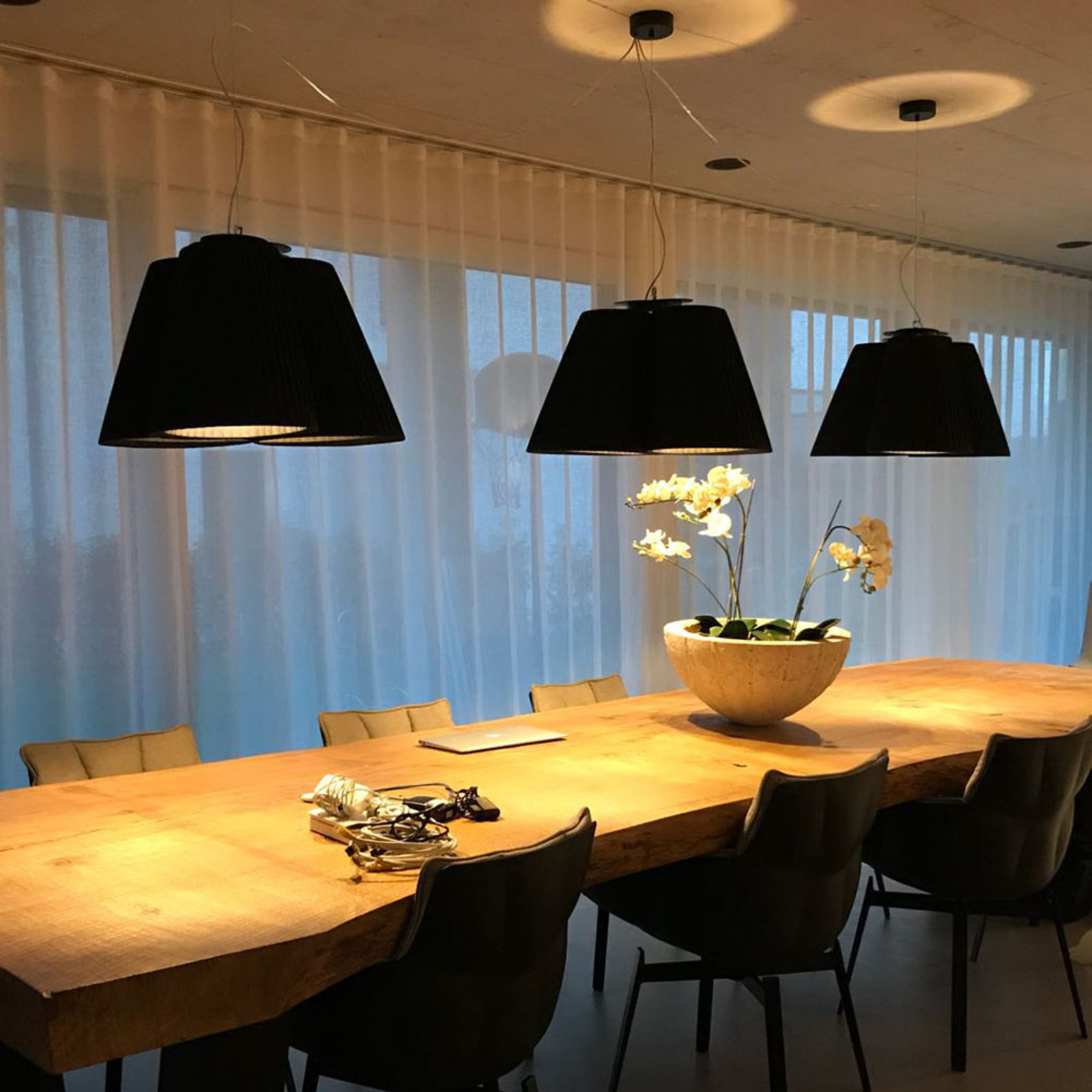 MODO LUCE Modo Luce Florinda hanging lamp 3-bulb anthracite, for Living / Dining Room, pleated fabric, metal, E27, 70 W, energy efficiency: A++, H: 38 cm