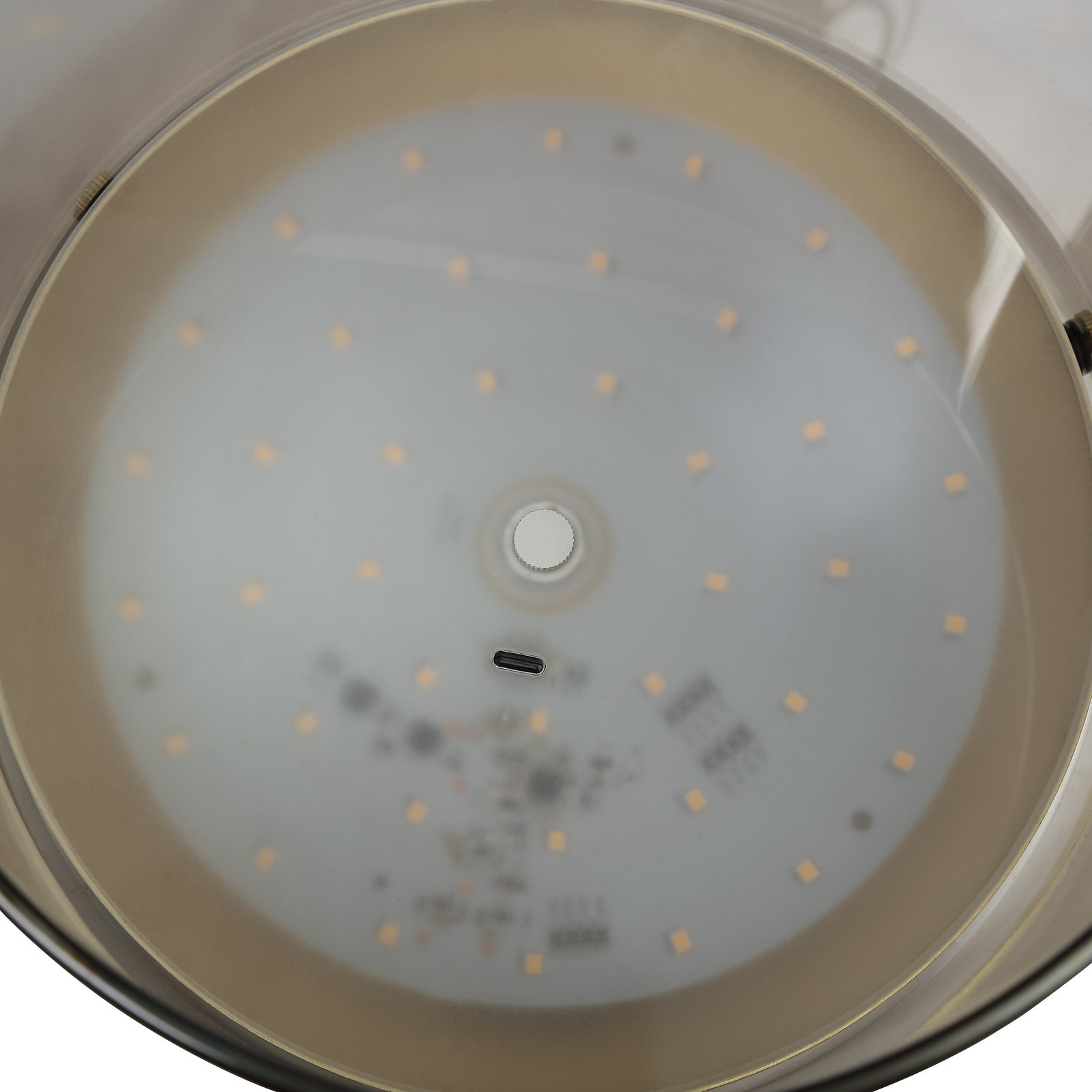 LED asztali világítás Lumeo, Ø 21 cm, sárgaréz színű/füstös szürke