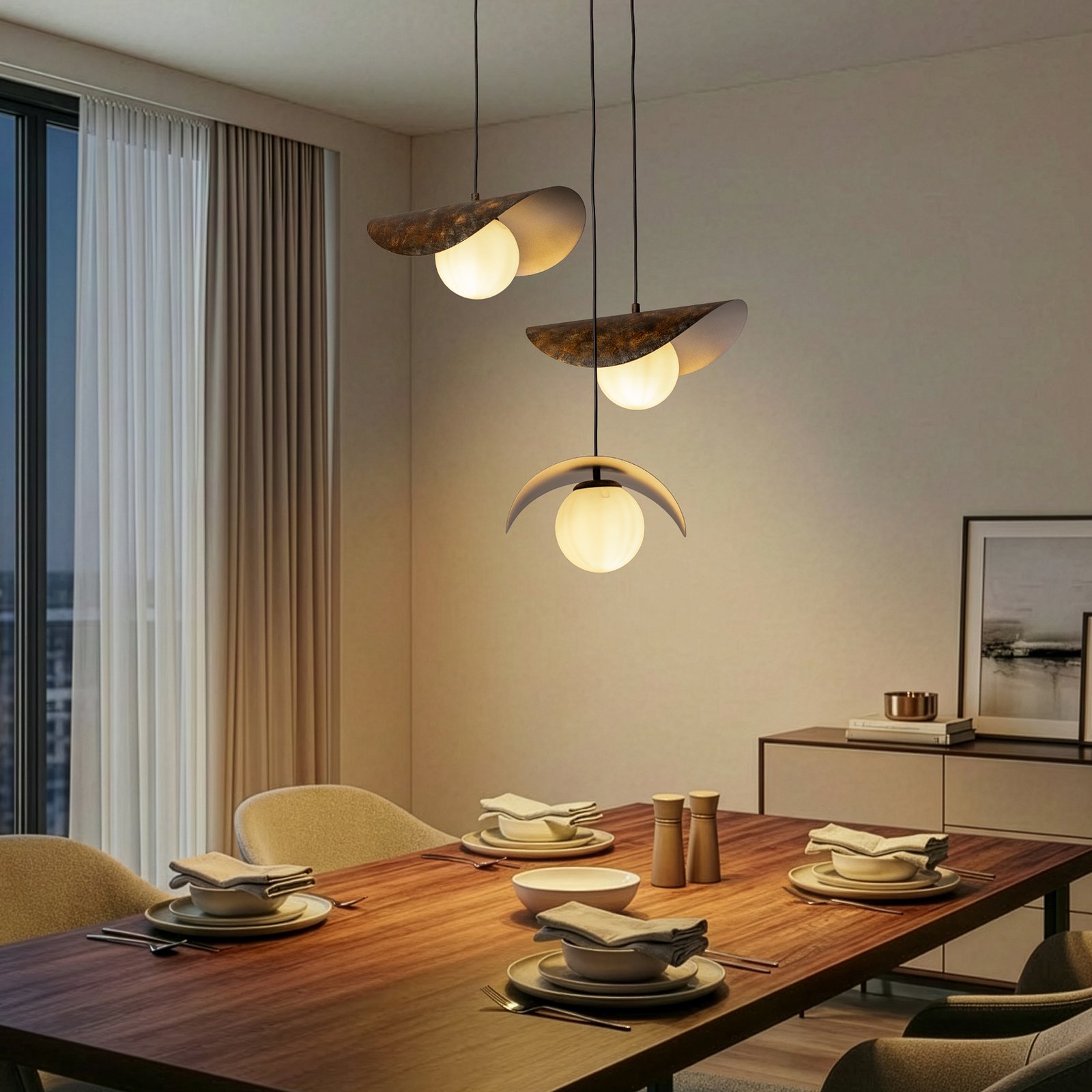 Suspension Vatoz, à 3 lampes, noir, Ø 50 cm, métal Suspension Vatoz, à 3 lampes, noir, Ø 50 cm, métal