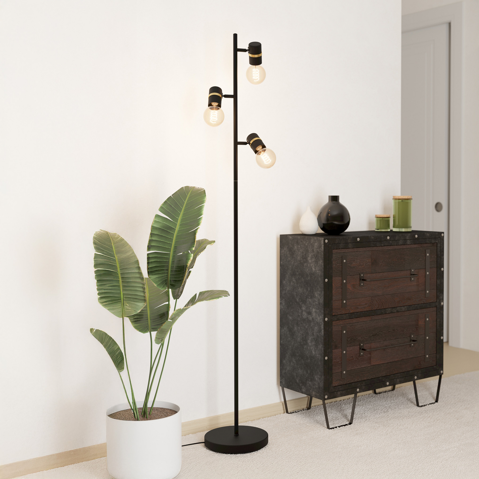 Lurone stāvlampa, melna, trīs spuldzes