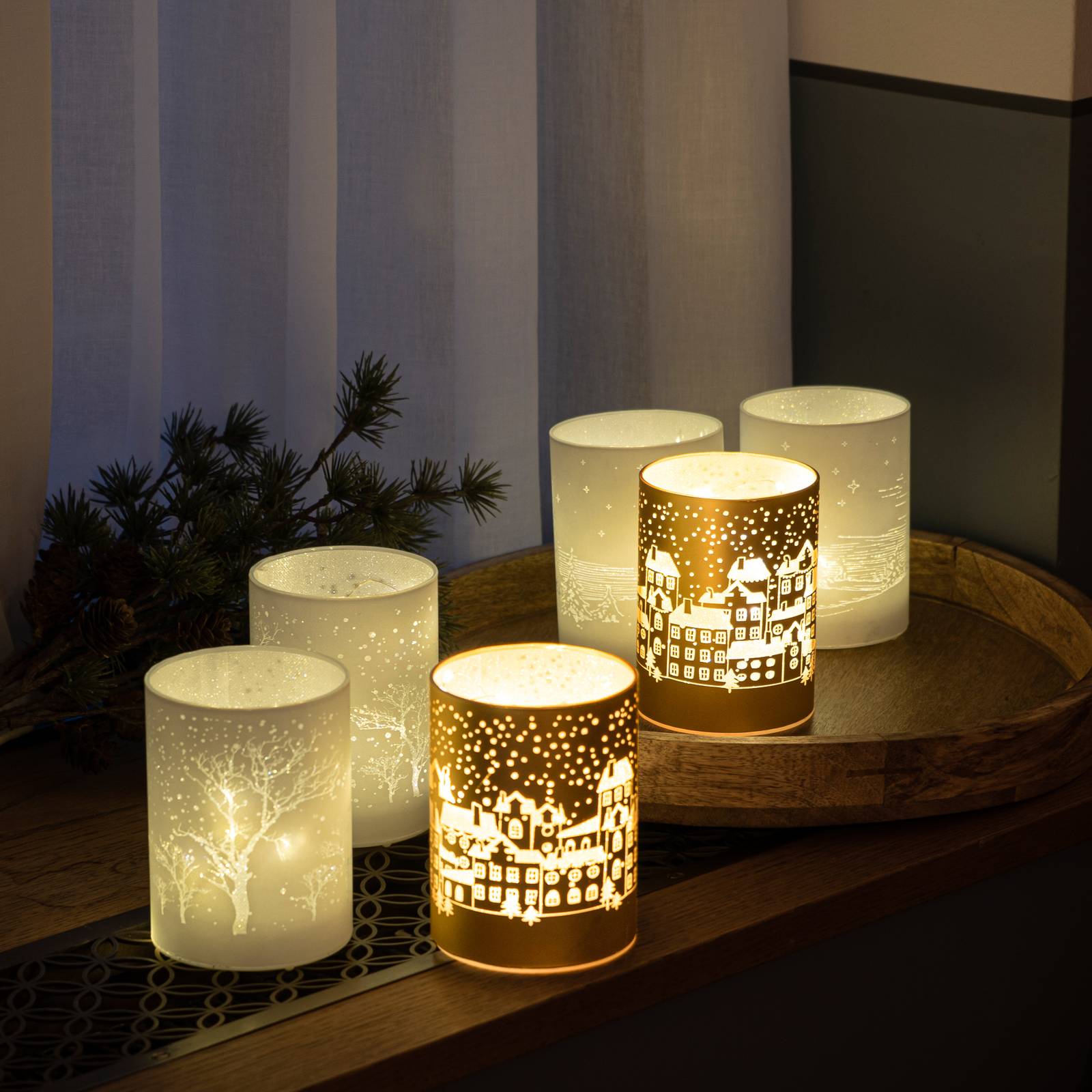 E-shop Dekoratívna sviečka LED Ava Town set of 2, zlatá