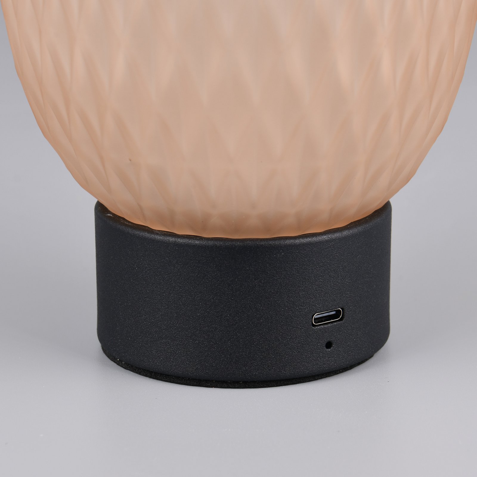 LED rechargeable table lamp Facette, amber, USB, glass