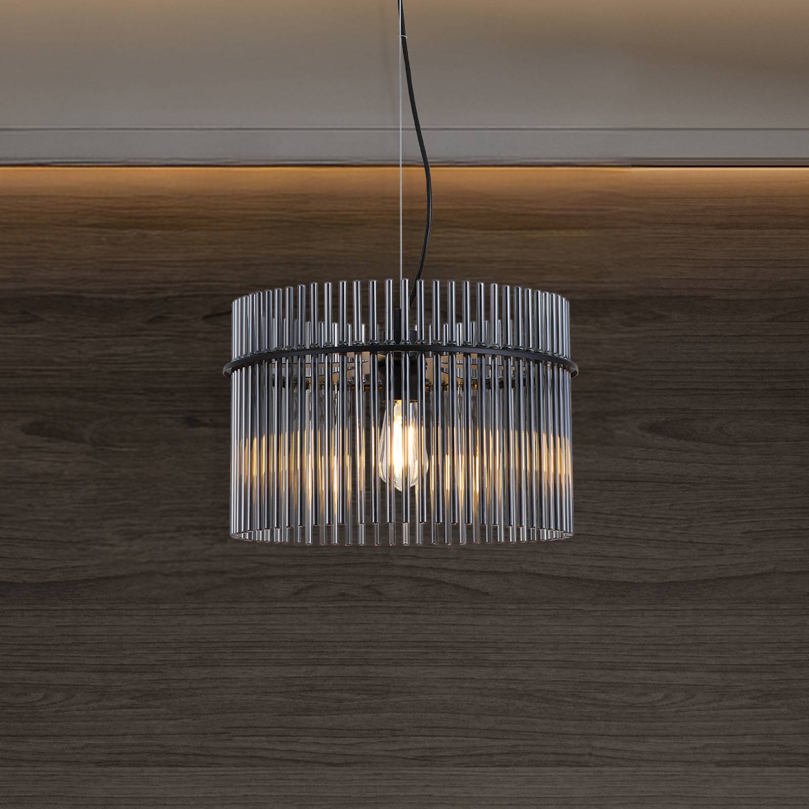 Searchlight Suspension Swizzle, noir/gris fumé, Ø 40 cm, verre/métal