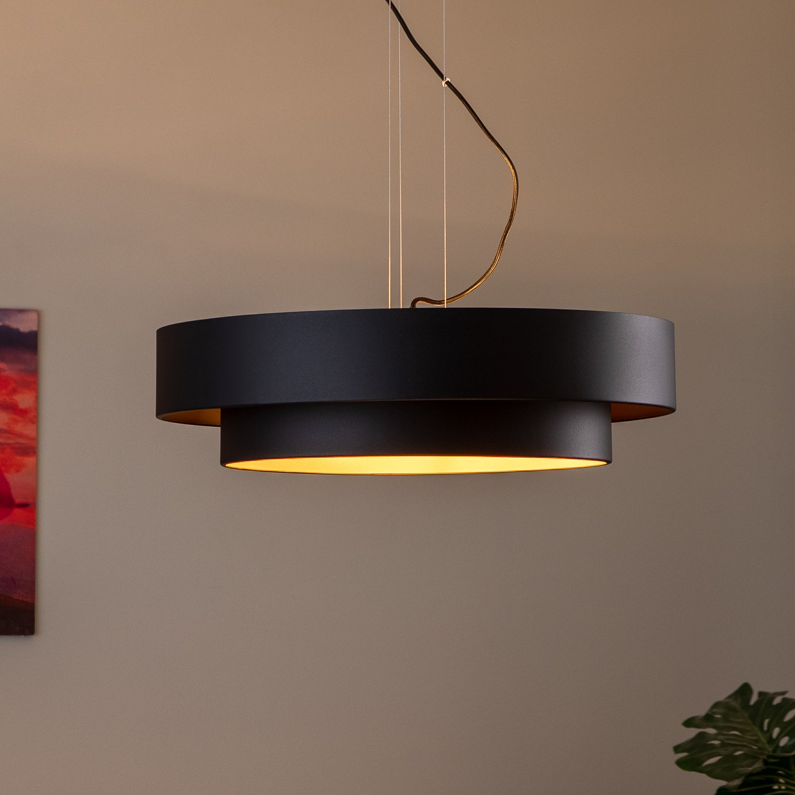 Fredik hængelampe, Ø 60 cm, sort/guld
