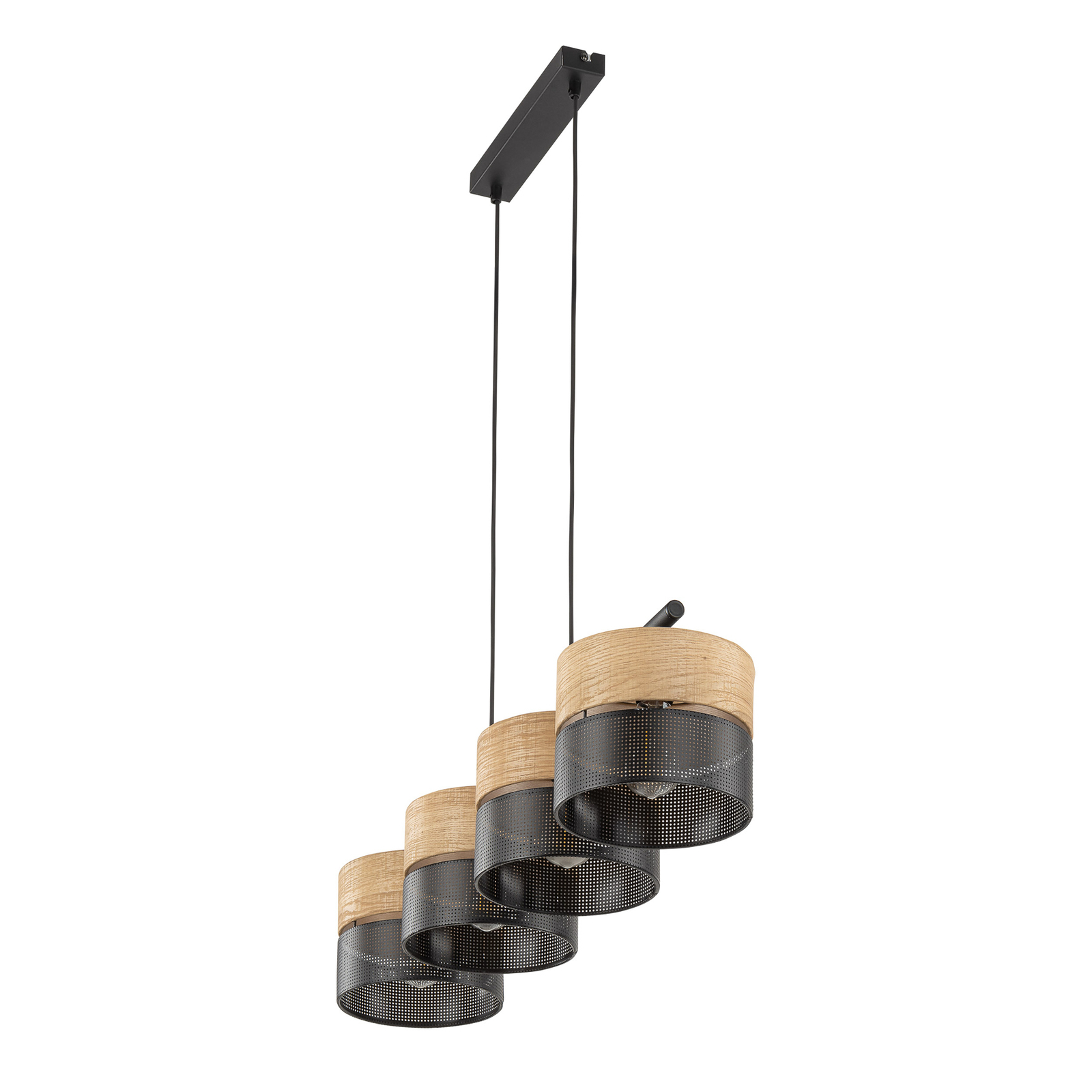 Závěsná lampa Nicol, černá/dřevěný efekt, 94x20 cm 4 světla 4 x E27