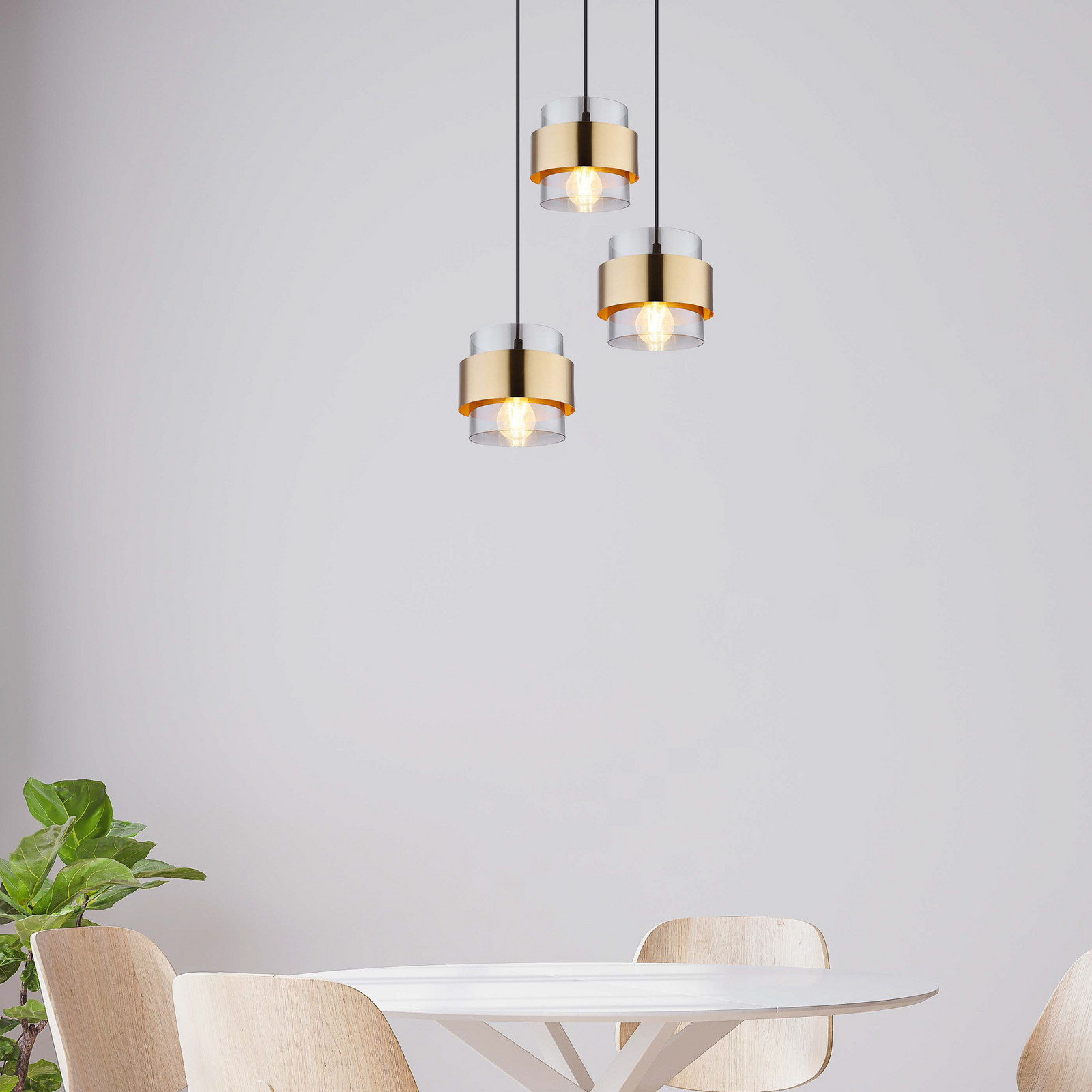 Globo Lampă suspendată Milley Ø 45 cm culoarea alamei 3 becuri metal - Camera de zi / sufragerie - modern - negru alamă gri fum