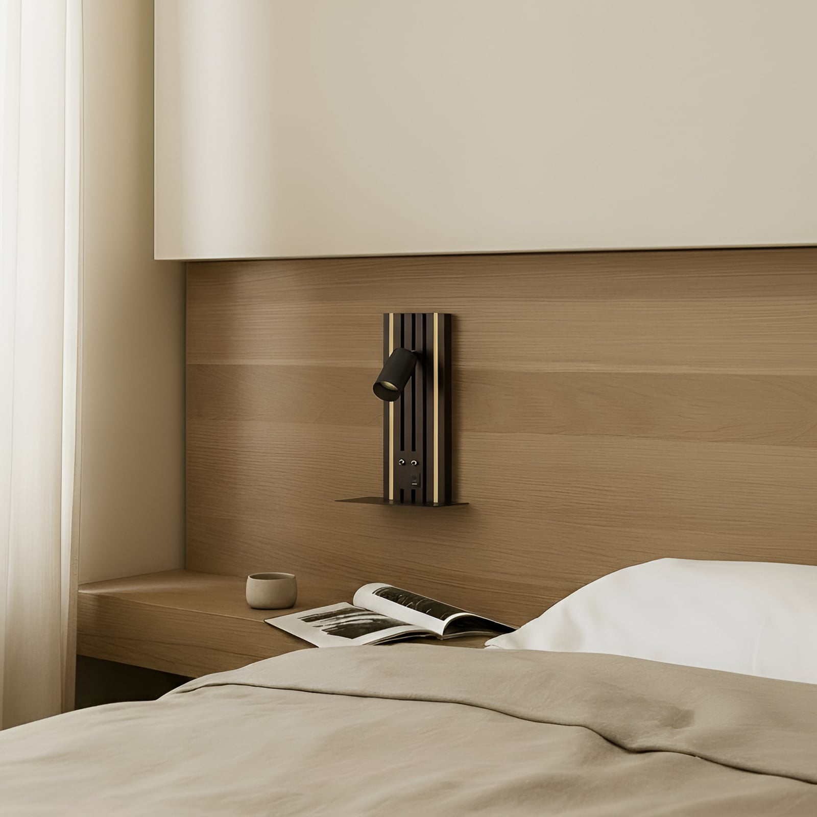 Candeeiro de parede LED Tiron, altura 35 cm, carvalho, USB - Lucande