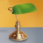 Tischlampe Onella im Banker-Stil, grün