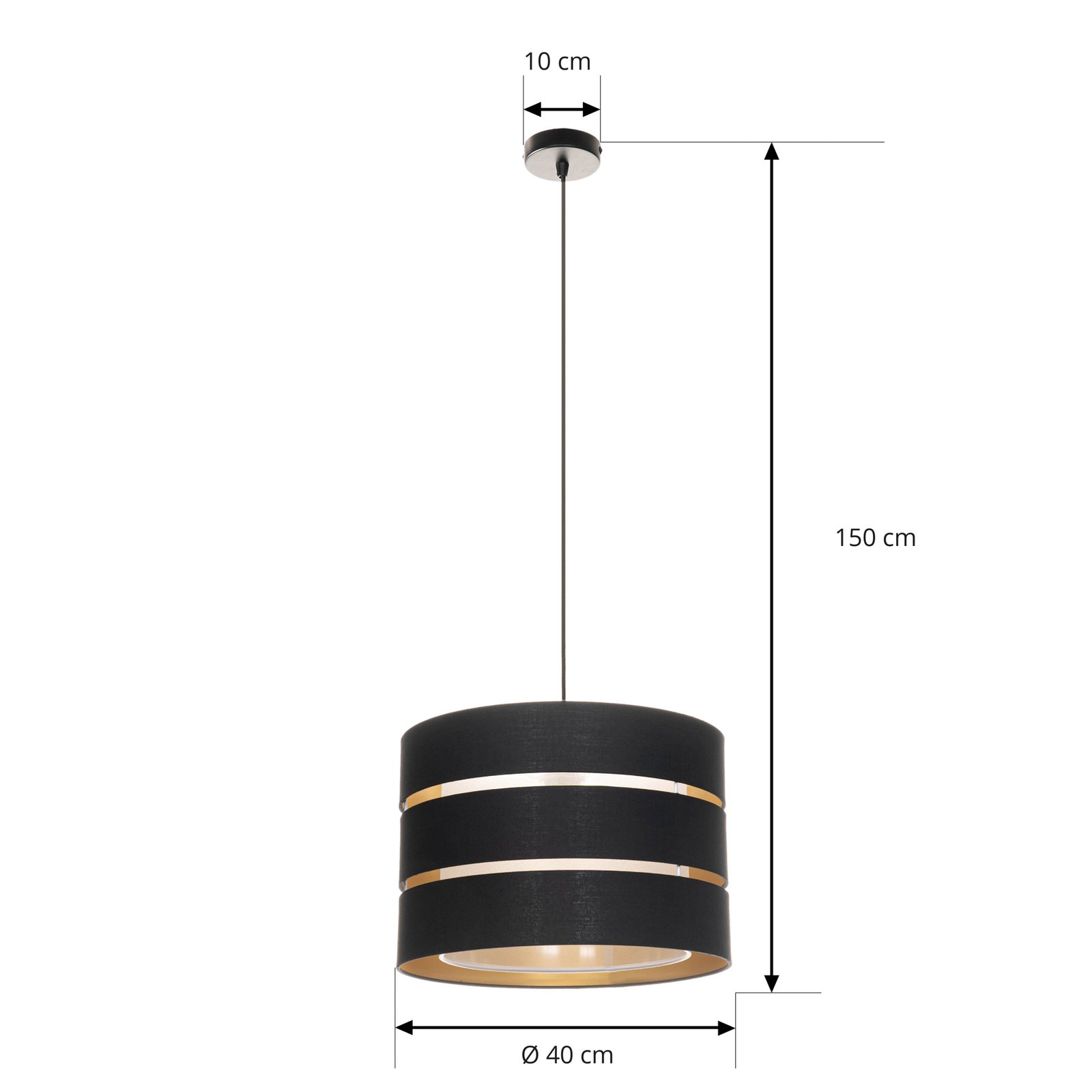 Lindby hanglamp Tsomo, Ø 40 cm, zwart, stof, E27