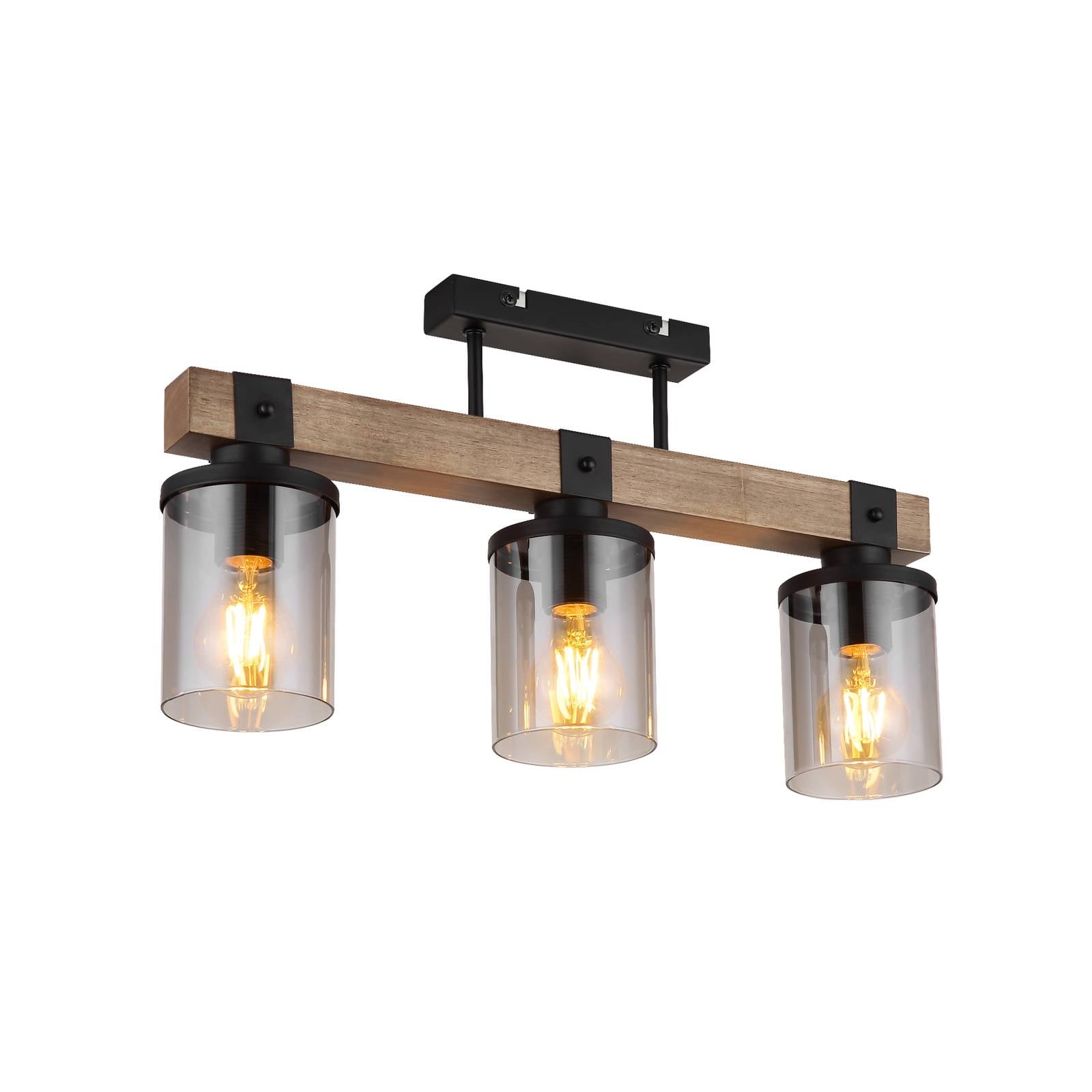 Deckenleuchte Lila mit Holzbalken, dreiflammig