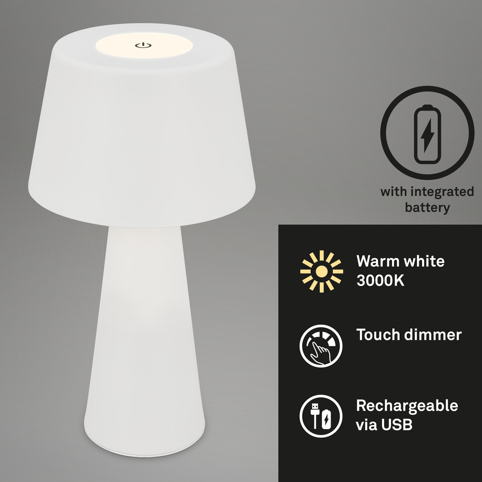 LED-bordlampe Kihi med genopladeligt batteri, hvid