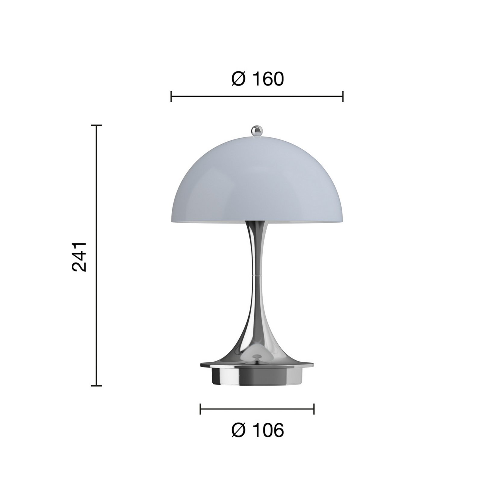 Panthella 160 Portable Table Lamp V3 Chrome Opal Grey - Louis Poulsen