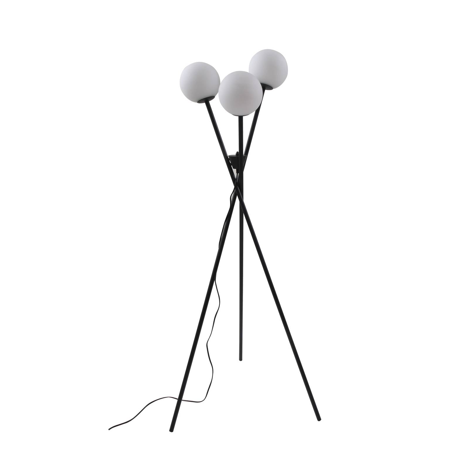 Lucande Stehleuchte Visata, schwarz, Glas, 3-flg., Dreibein