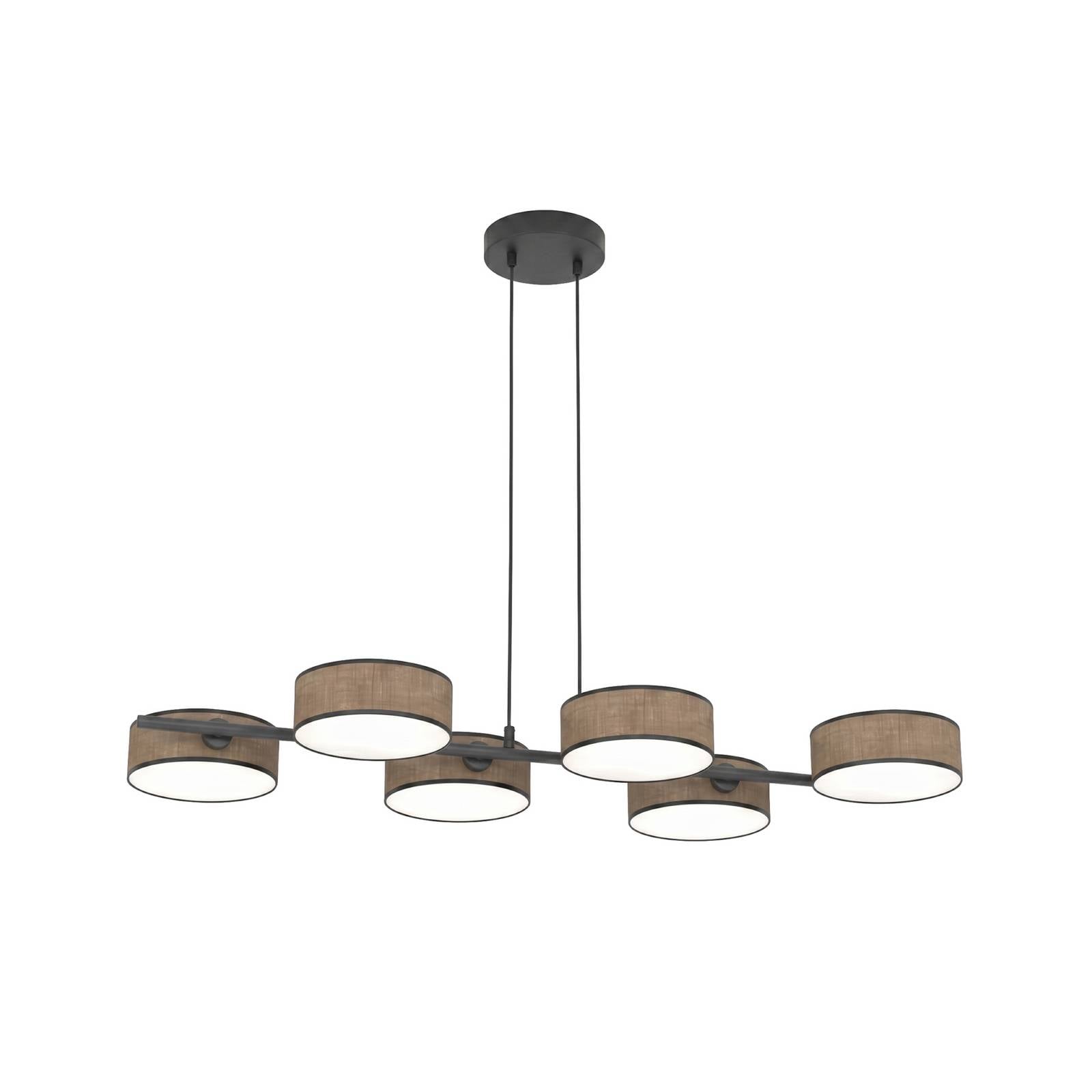 Hängeleuchte DRUMZ, braun, Länge 100 cm, 6-flg., Textil, E14