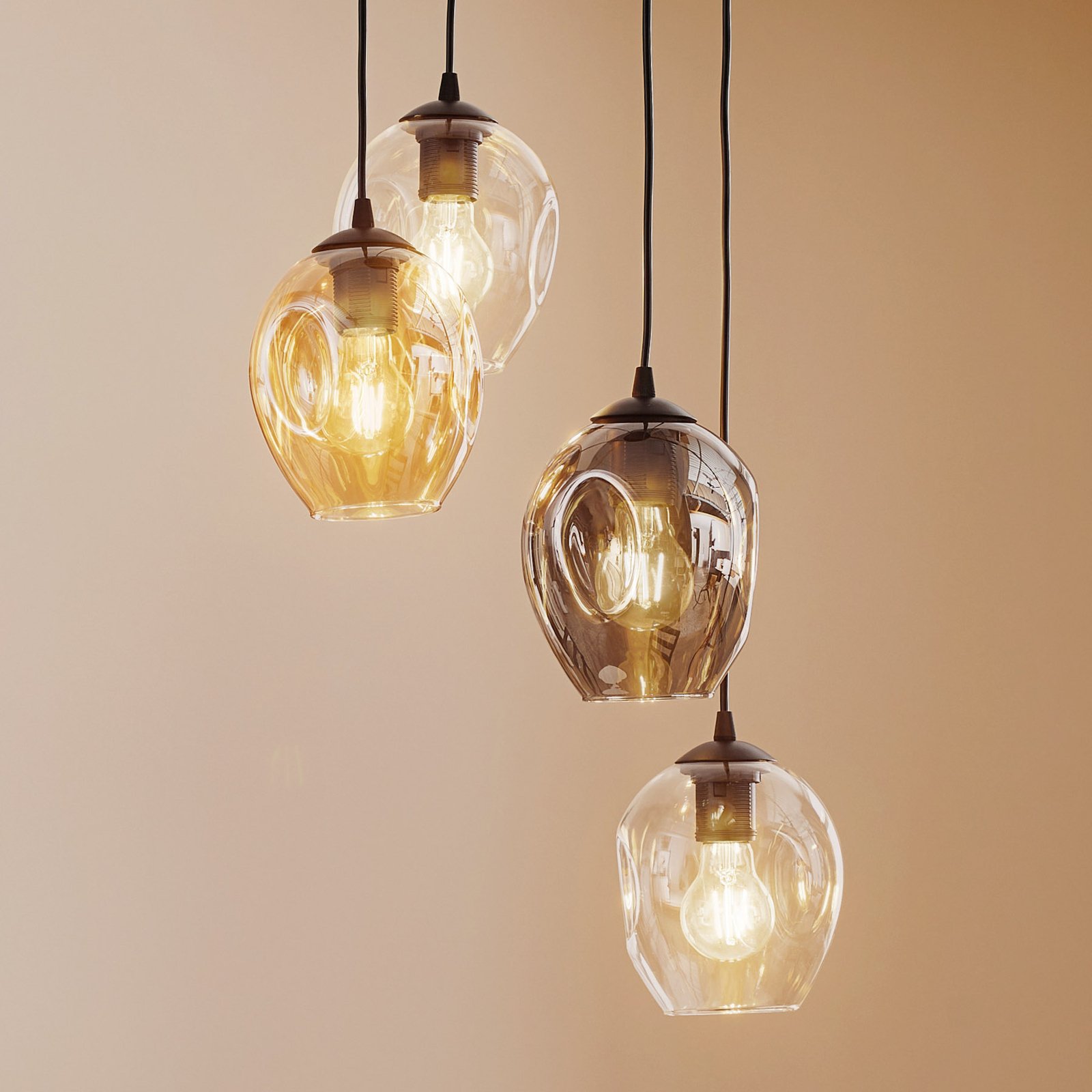 Hanglamp Starla rond 4-lamps grafiet/amber/helder