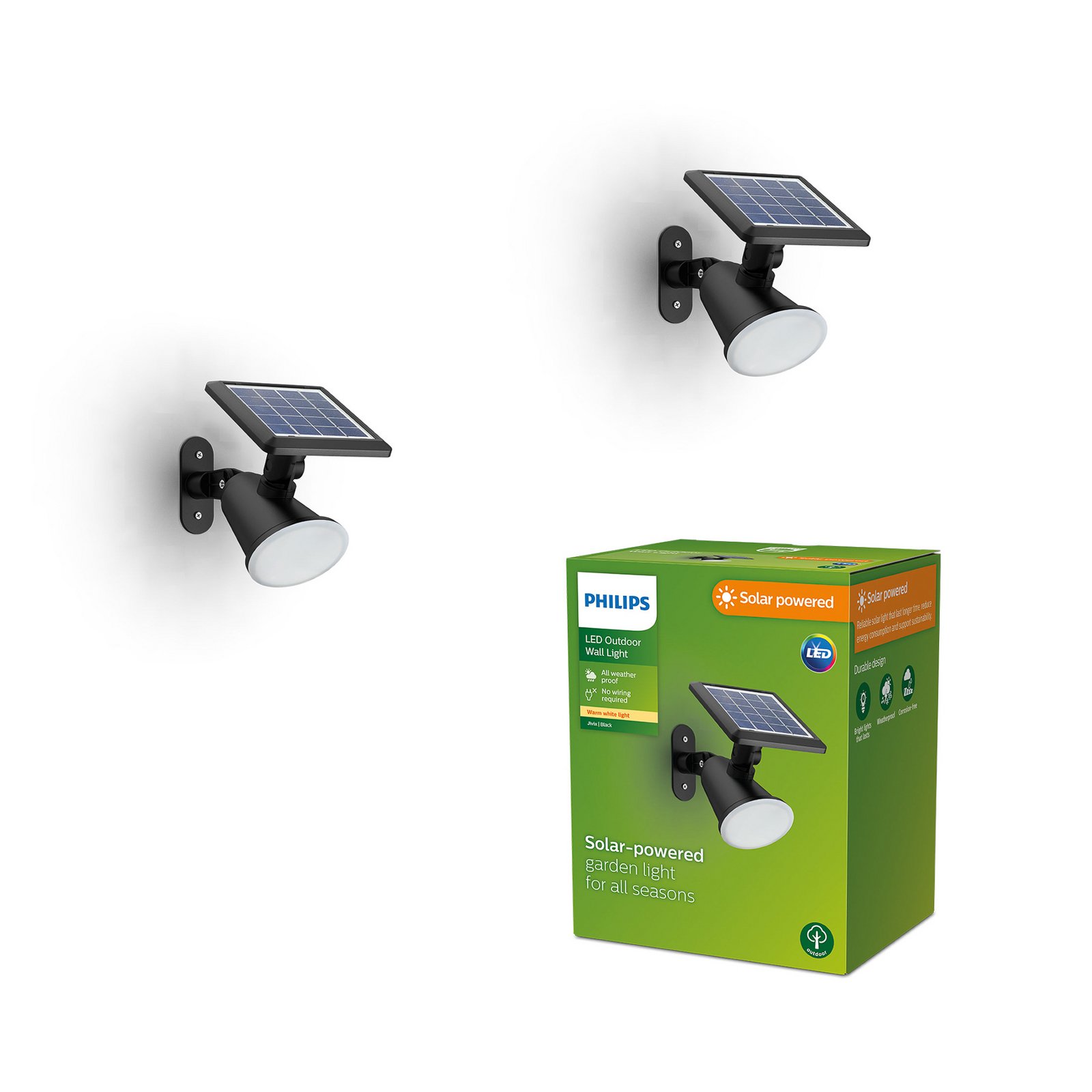 Philips LED слънчева стенна лампа Jivix, 2 броя