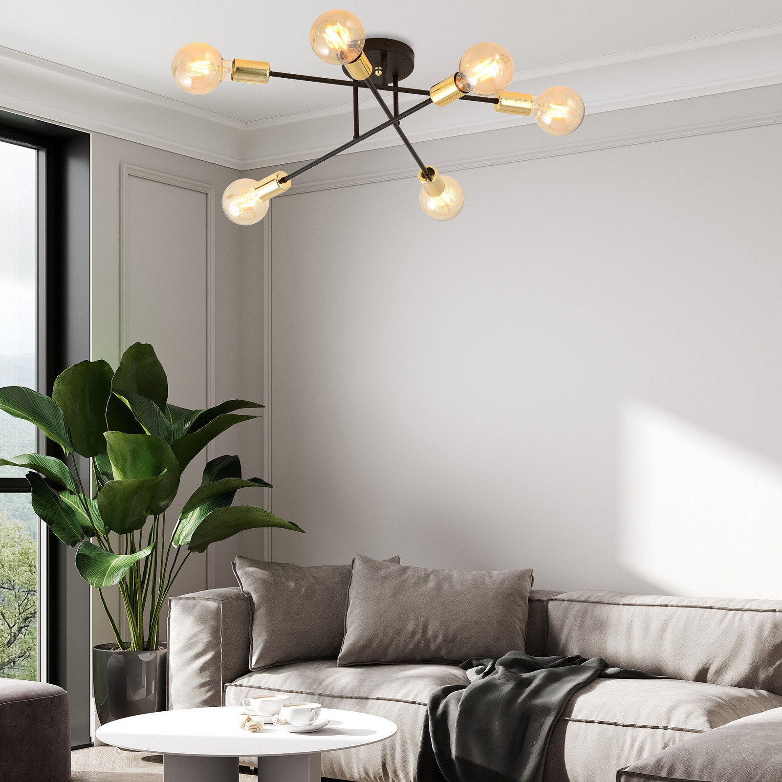 EMIBIG LIGHTING Plafonieră Veken 6B cu șase lumini negru/auriu - Camera de zi / sufragerie - negru auriu - Metal