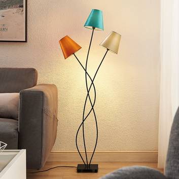 Mid Century Floor Reading Lamp with 9W 3000K LED Bulb for Bedroom Study LED Modern Montage Floor Light White/Flaxen Standing Tall Pole Lamp with 2 Hanging Lamp Shades Floor Lamp for Living Room 